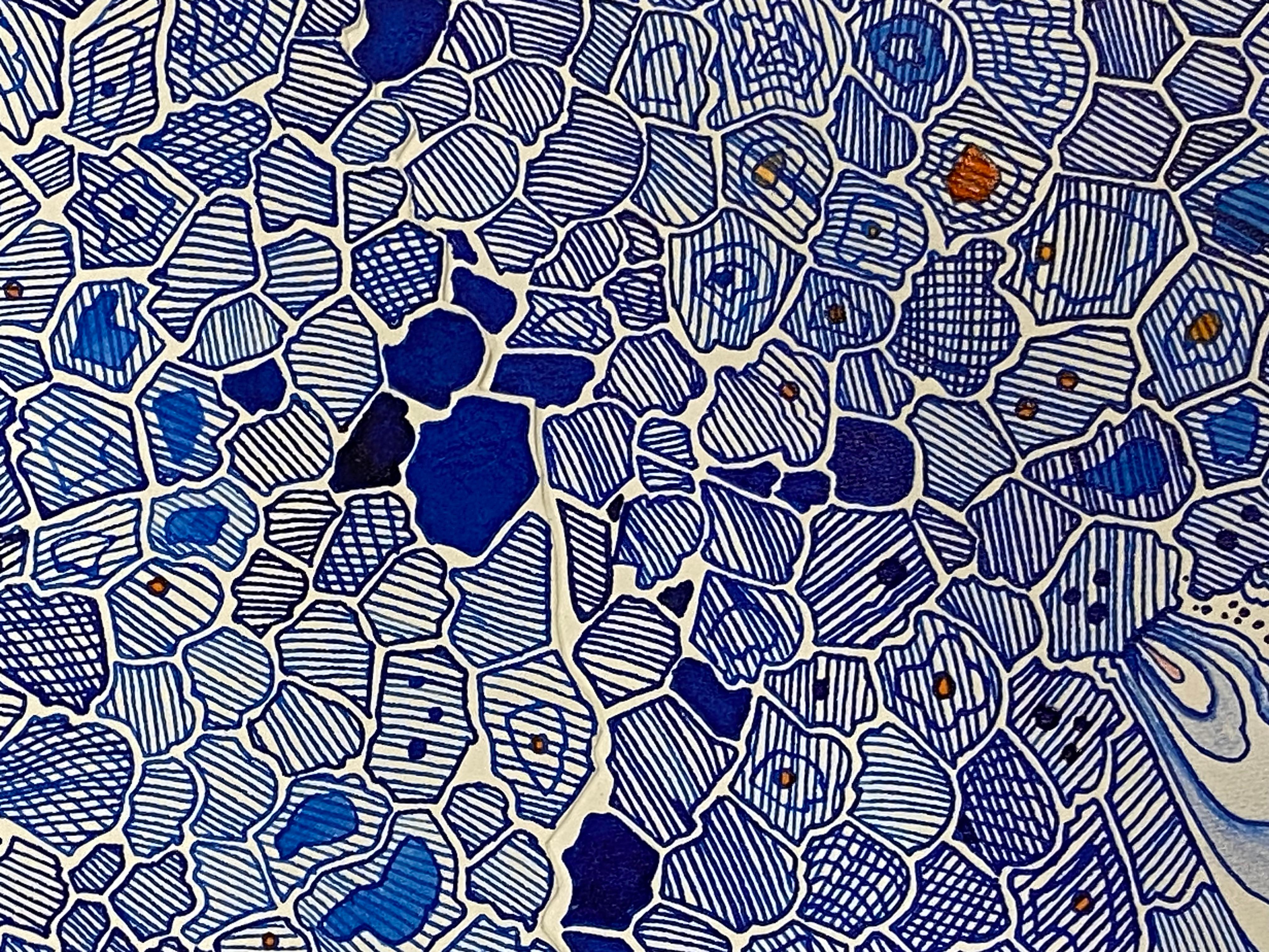Dirty Fall - Blue Pink Botanical Flowers Pattern Drawing Shaped Paper, 2020 For Sale 5