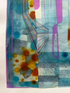 Sin título 592 - Patrones geométricos abstractos Acuarela Azul Lila Púrpura Ocre