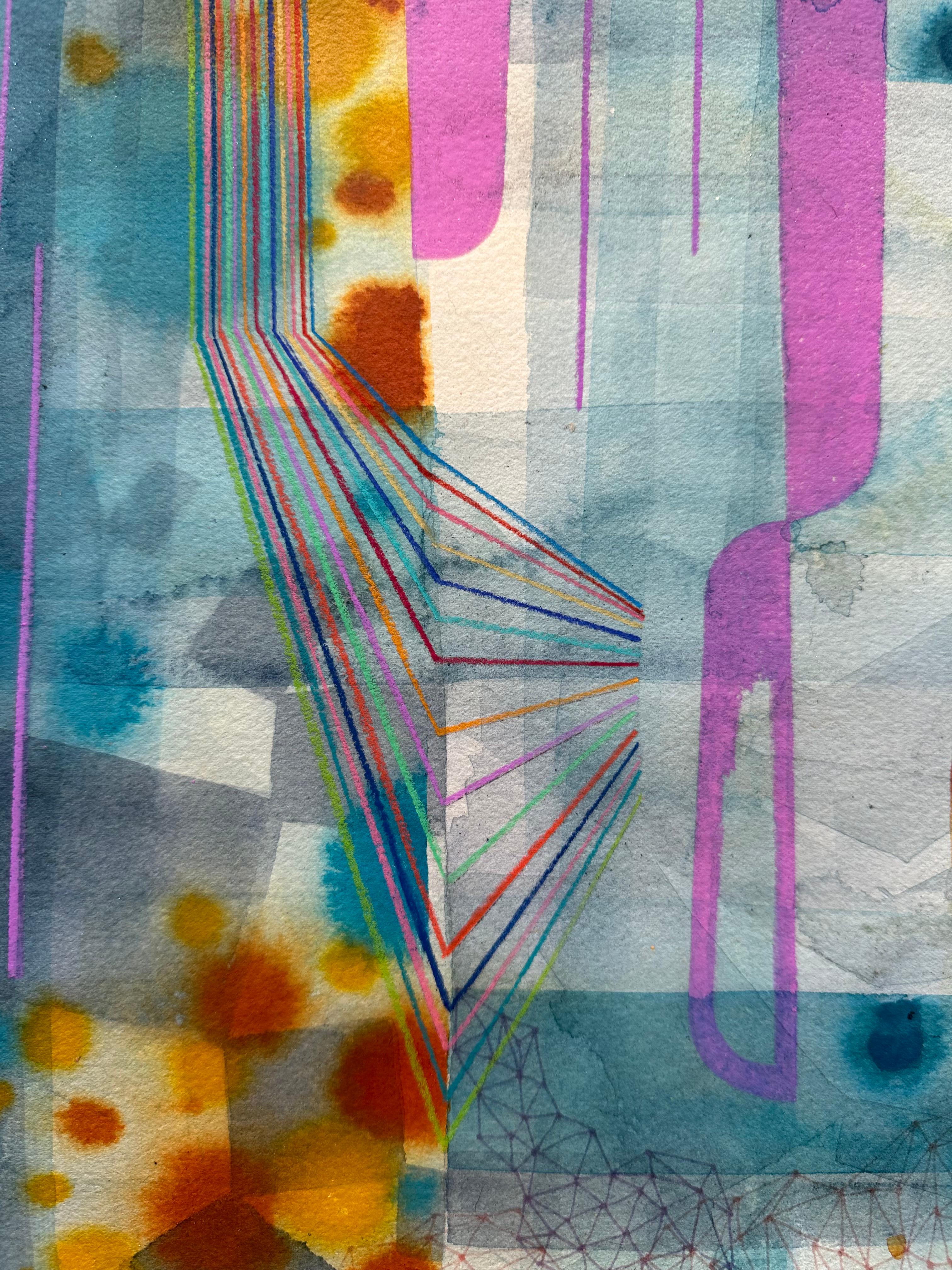 Senza titolo 592 - Modelli astratti geometrici Acquerello Blu Lilla Viola Ocra - Abstract Drawing Grigio di Gabe Brown