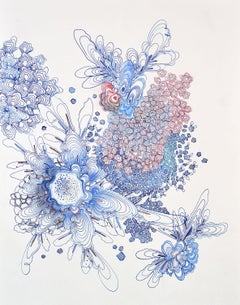 Cluster - Contemporary Pattern Drawing Marineblau Rosa Pfirsich Orange, 2020