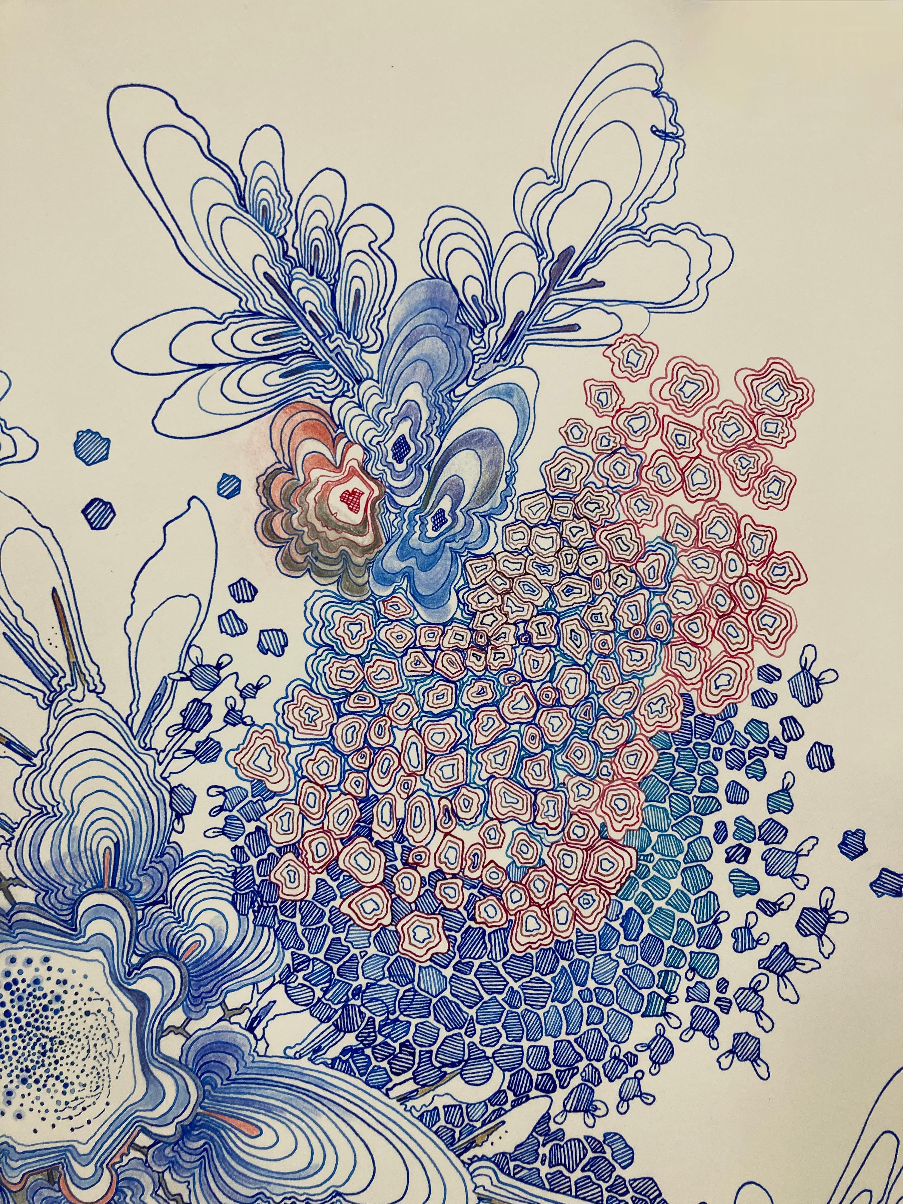 Cluster - Contemporary Pattern Drawing Marineblau Rosa Pfirsich Orange, 2020 (Zeitgenössisch), Art, von Sarah Morejohn