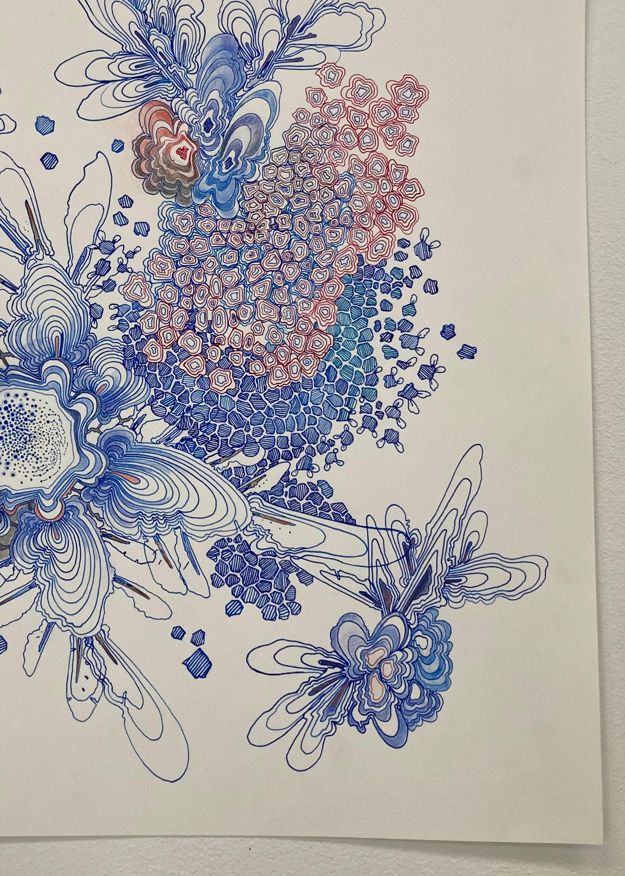 Cluster - Contemporary Pattern Drawing Marineblau Rosa Pfirsich Orange, 2020 im Angebot 3