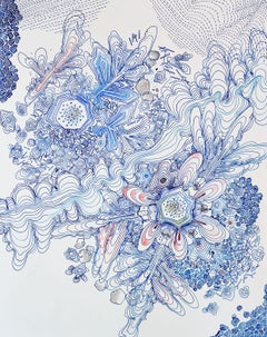 River - Flocons de neige - Motif de points de dessin bleu rose, 2020