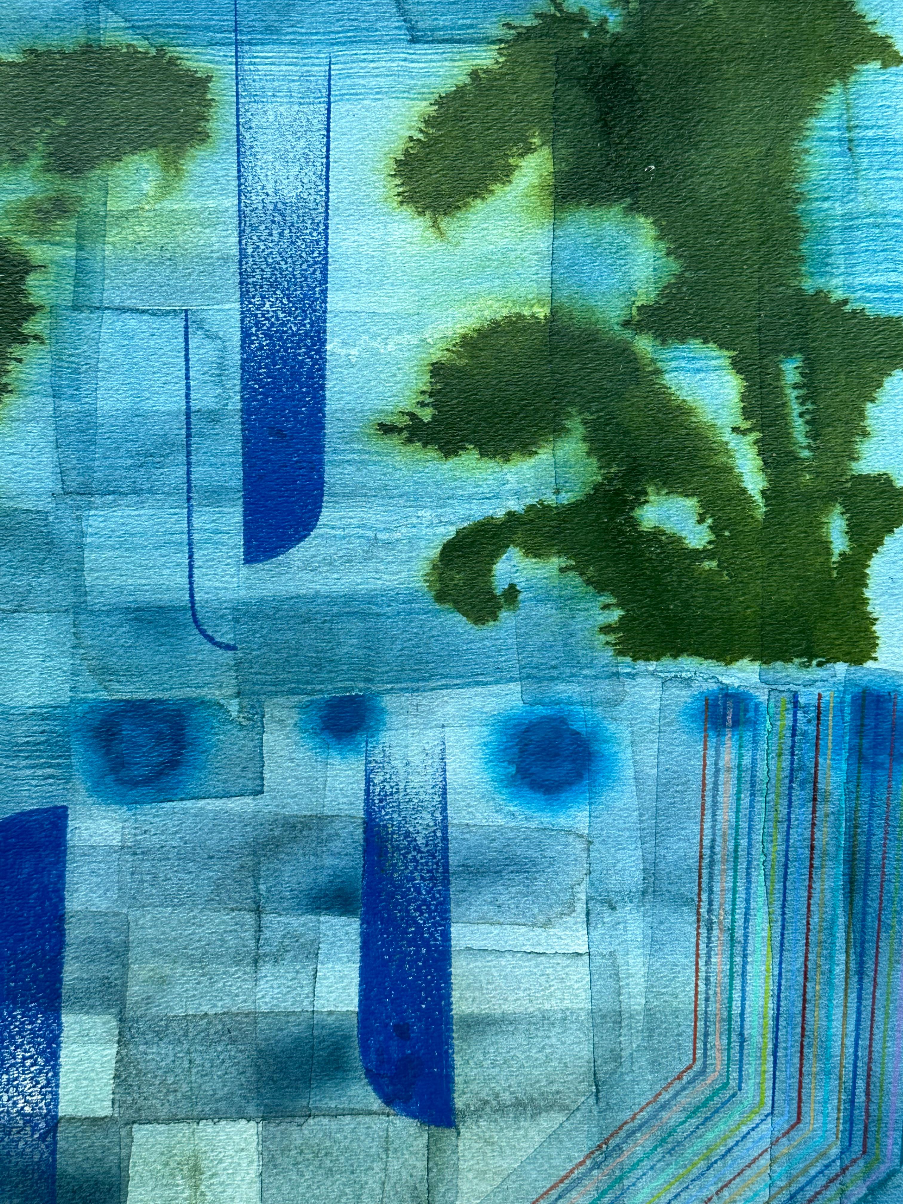 Senza titolo 606 - Paesaggio astratto con motivi blu scuro e verde oliva, 2021 - Art di Gabe Brown
