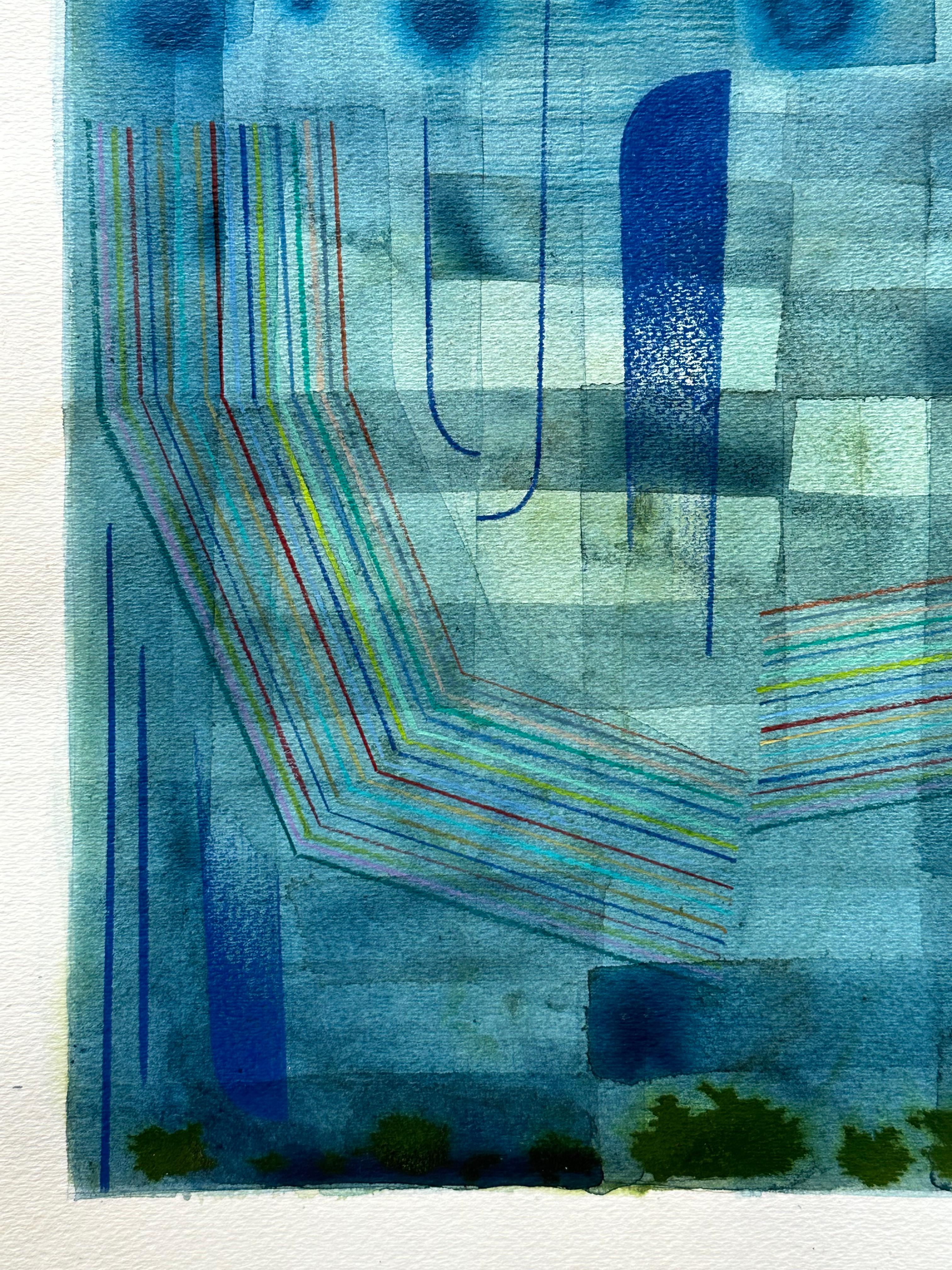 Senza titolo 606 - Paesaggio astratto con motivi blu scuro e verde oliva, 2021 - Art Contemporaneo di Gabe Brown