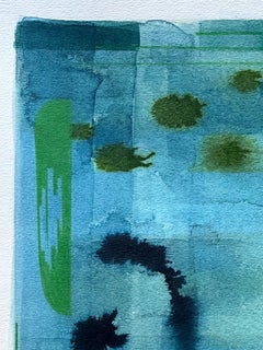 Untitled 615 - Teal Olive Grass Green Blue Abstract Watercolor Landscape, 2021