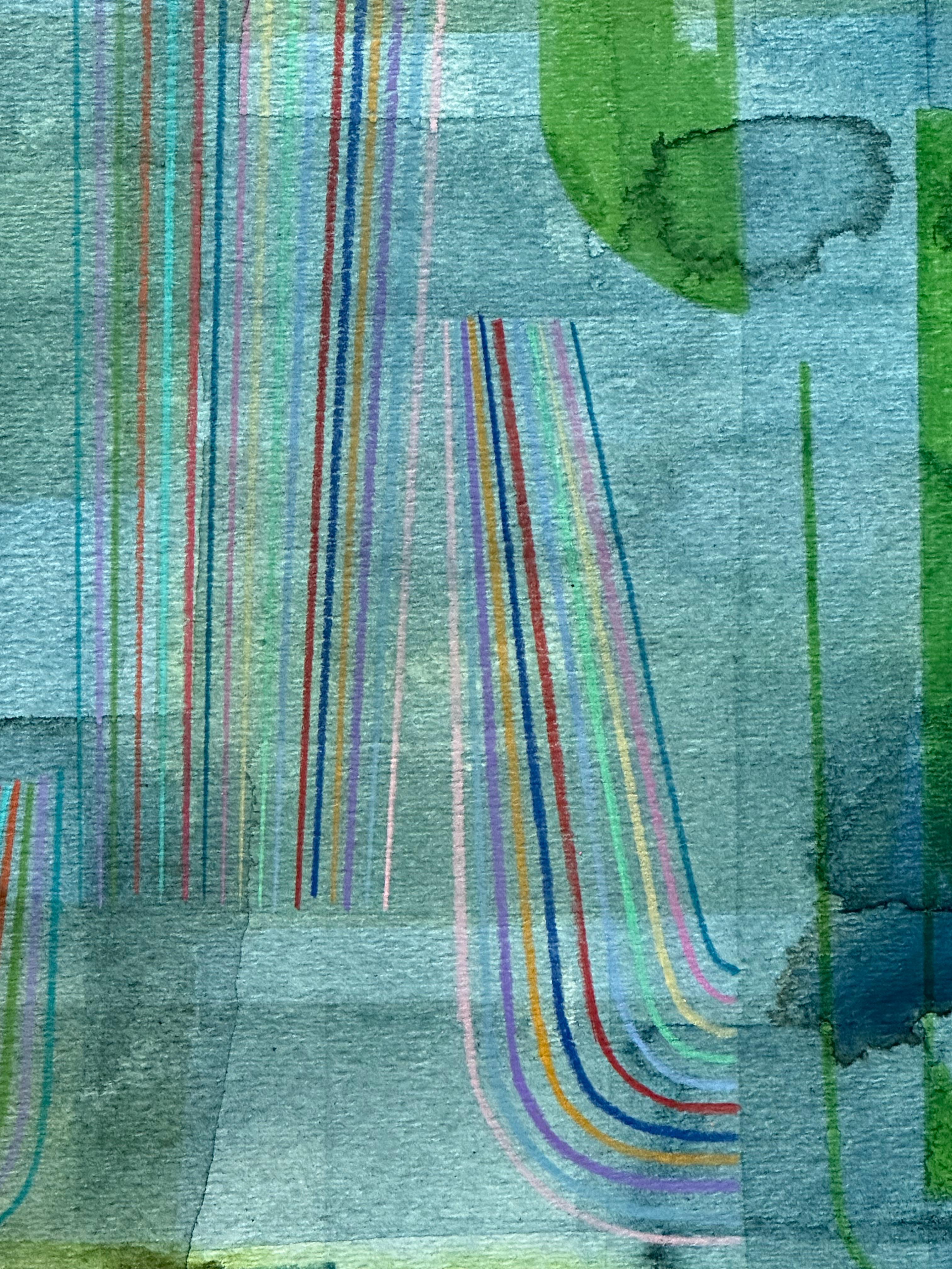 Untitled 615 - Teal Olive Grass Green Blue Abstract Watercolor Landscape, 2021 For Sale 1