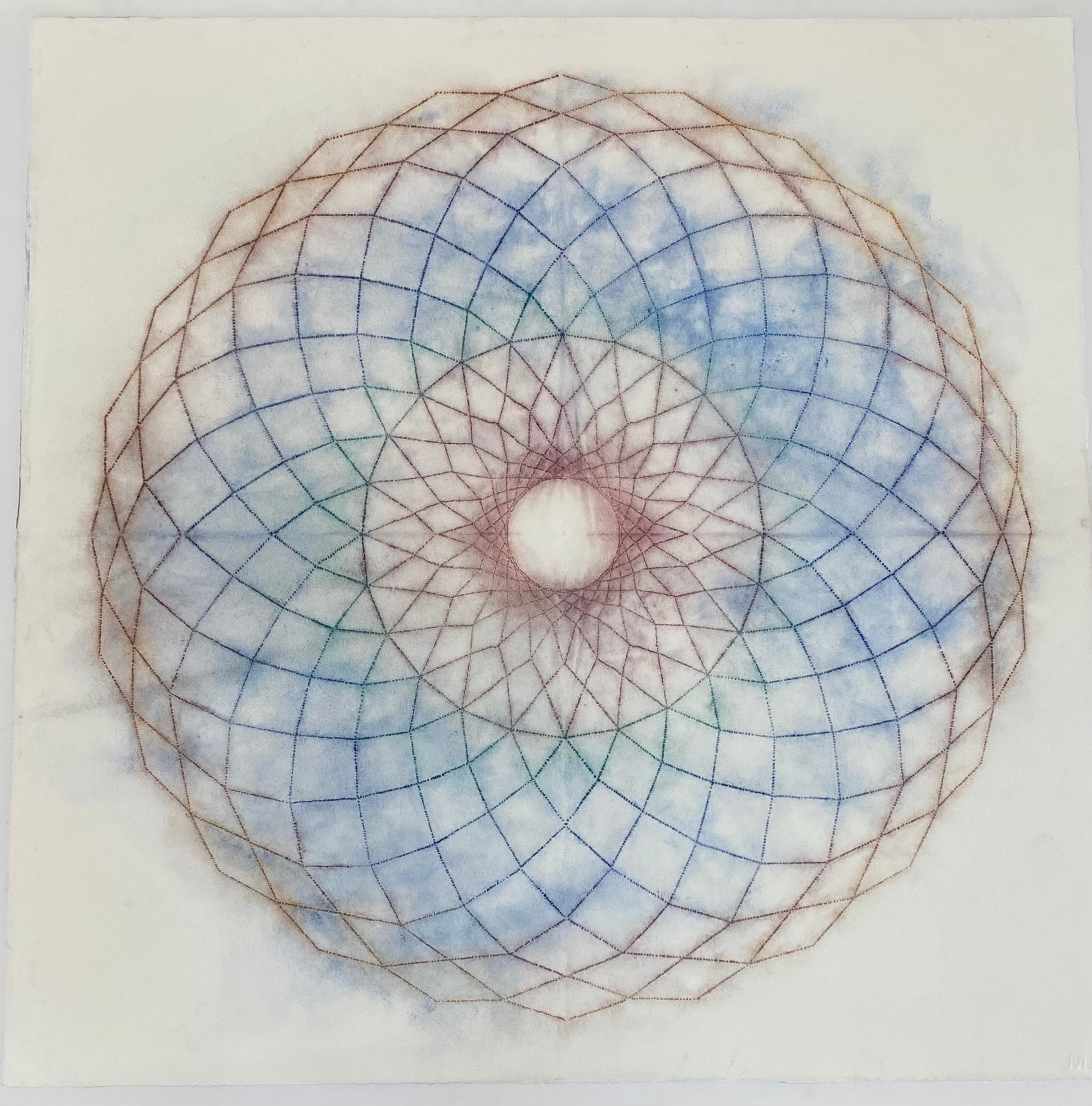 Primavera Pop 16 - Geometric Abstrac Mandala Navy Blue Green Dark Red Lines, 202 - Art by Mary Judge