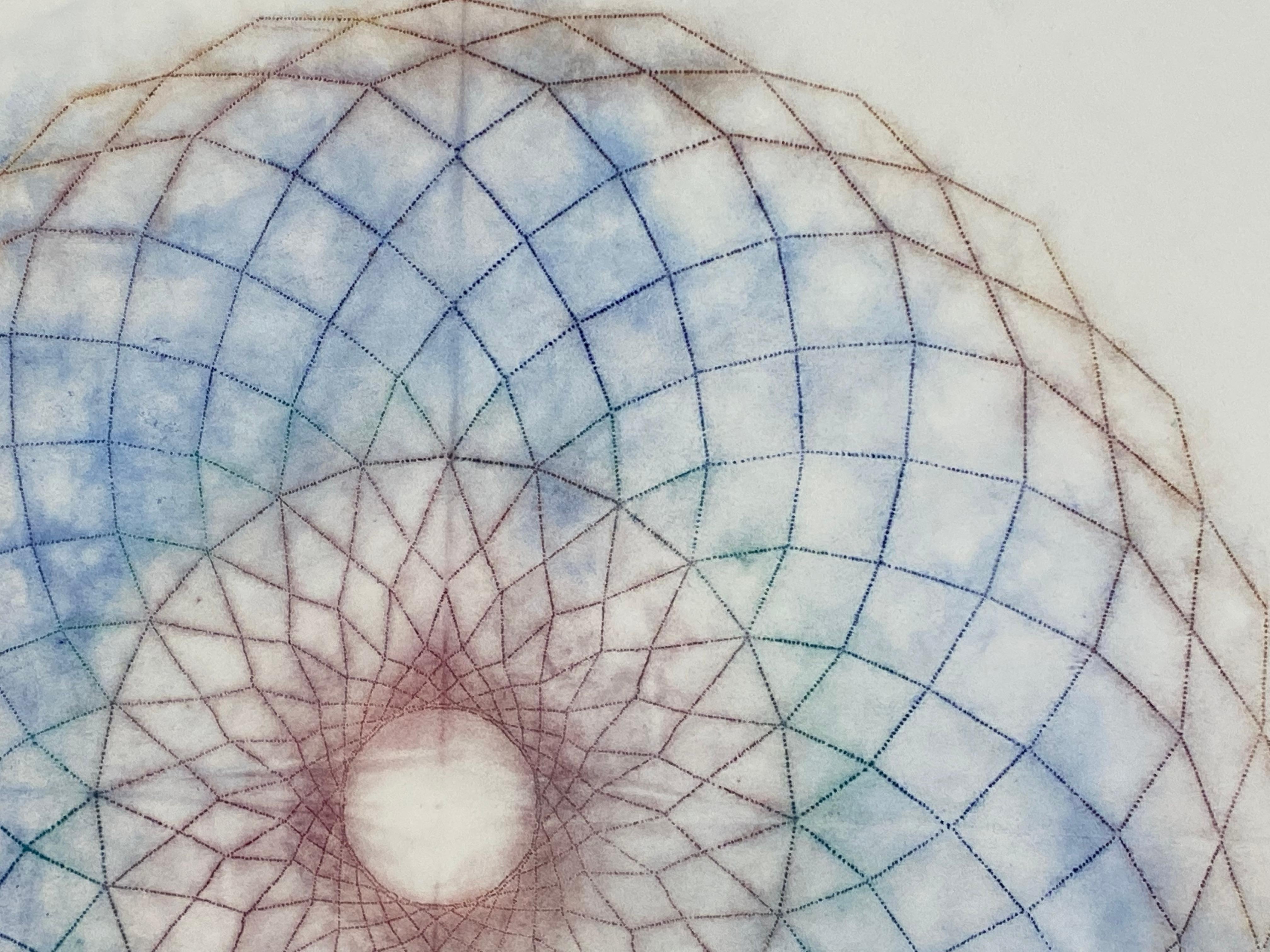 Primavera Pop 16 - Geometric Abstrac Mandala Navy Blue Green Dark Red Lines, 202 - Contemporary Art by Mary Judge