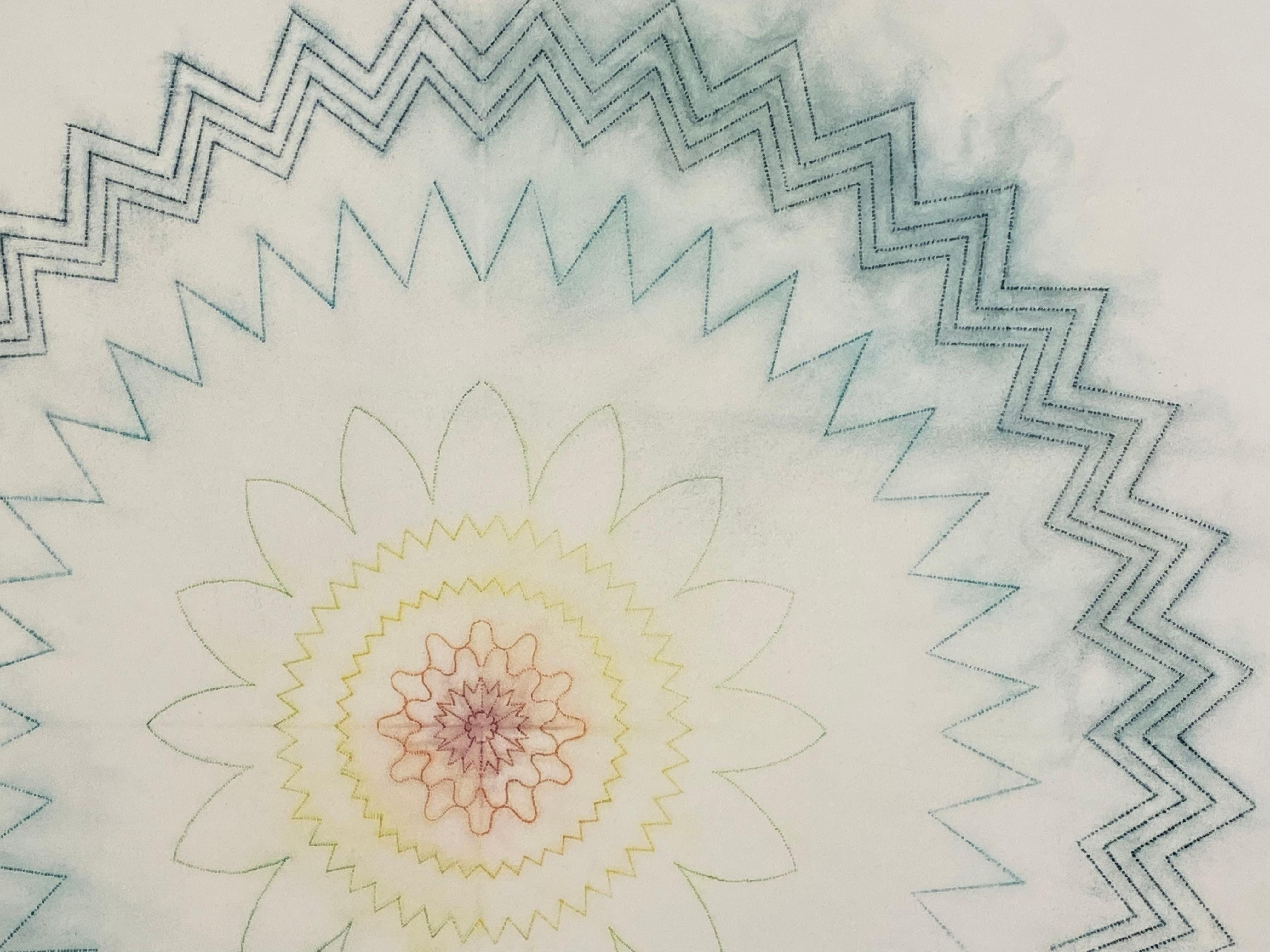 Primavera Pop 17 - Geometrisches Mandala Grün-Orange-Gelb-Rot-Linien, 2022 im Angebot 1