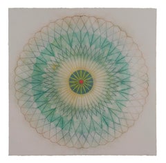 Primavera Pop 21 - Geometric Mandala Teal Green Dark Orange Yellow Red Lines
