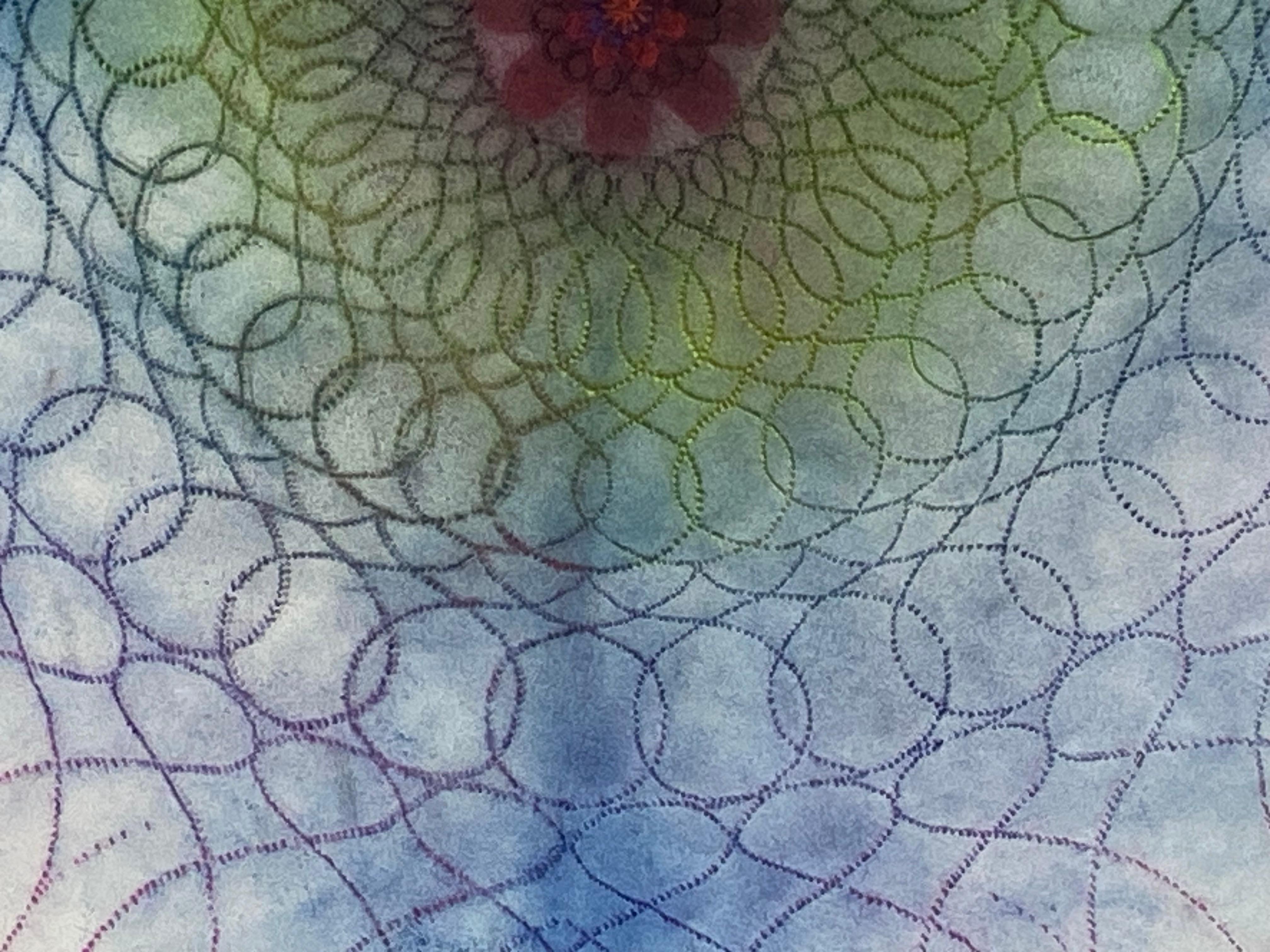 Primavera Pop 31 – Geometrische Mandala-Blumen Mandala in Blau, Rosa, Grün, Grün und Rot mit roten Linien, 2022 im Angebot 3