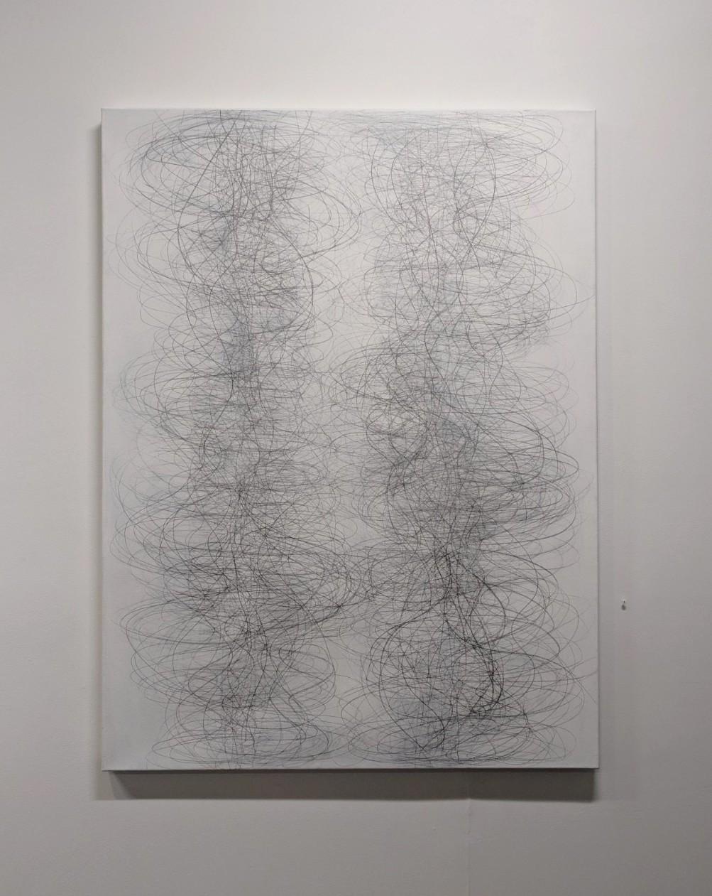 Gamut - Graphite Wave Drawing on Canvas Undulating Line Waves Pattern, 2018 - Art by Margaret Neill