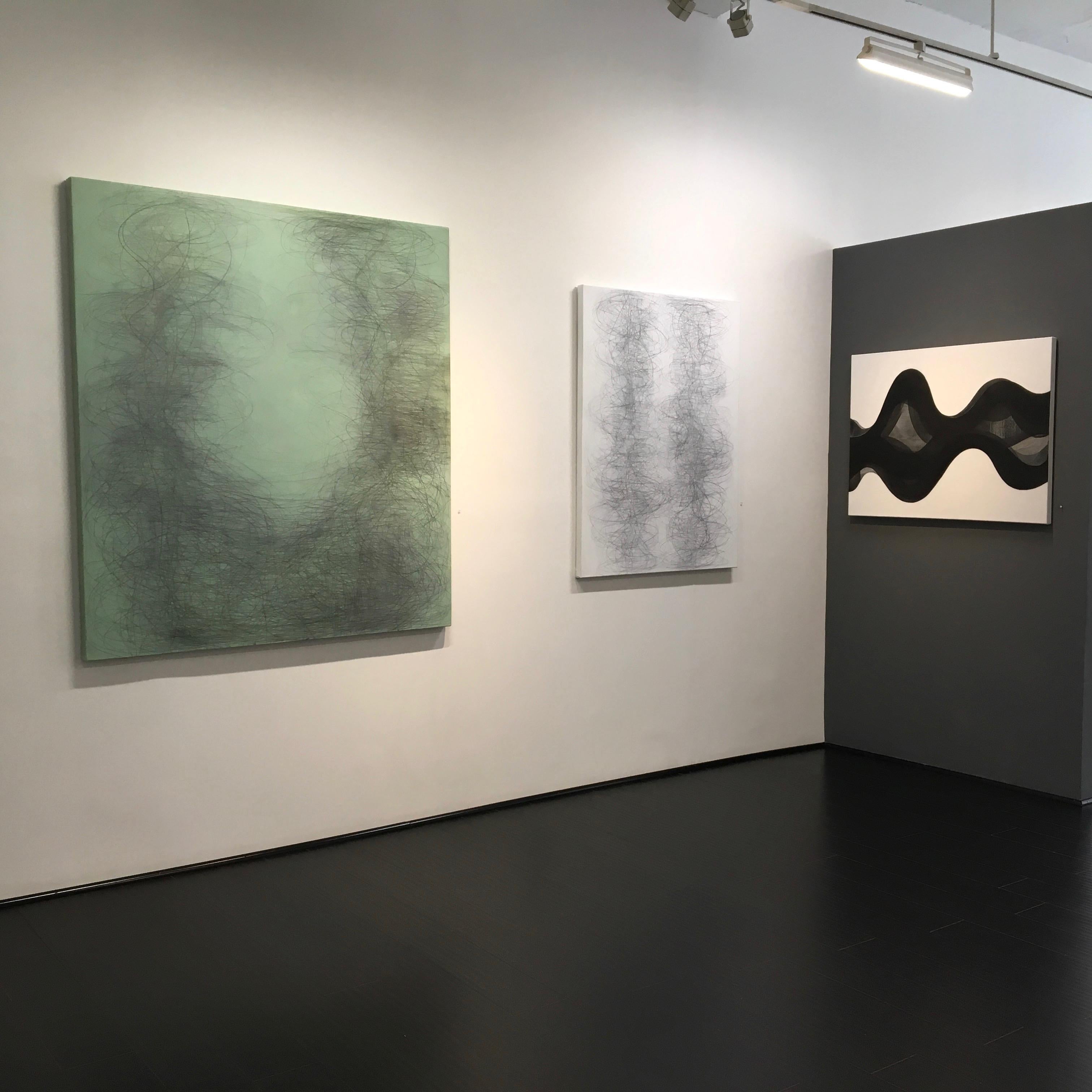 Gamut - Graphite Wave Drawing on Canvas Undulating Line Waves Pattern, 2018 For Sale 1