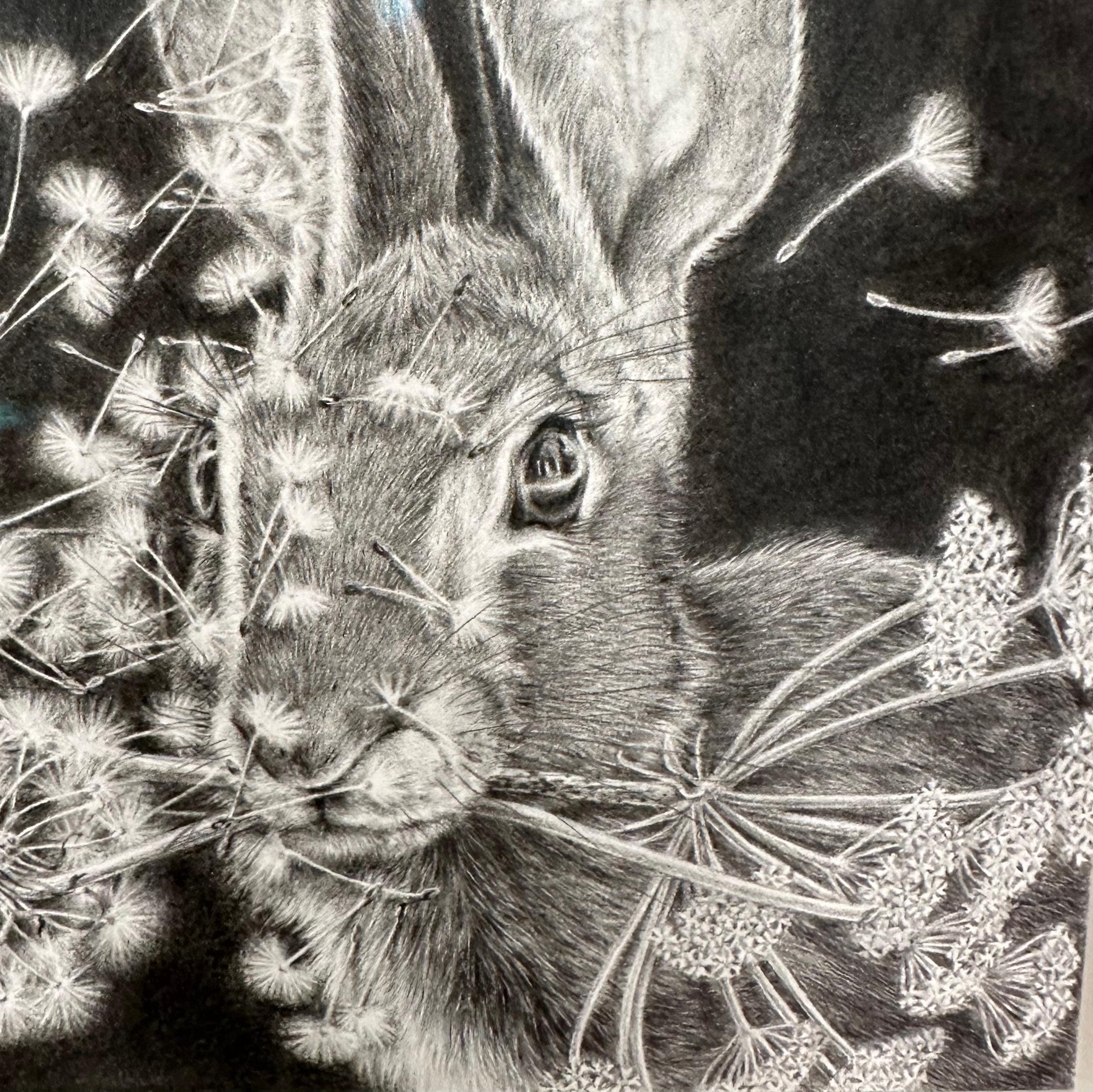 Moltiplica e dividi - Dandelions Gray White Rabbit su disegno nero, 2023 in vendita 8