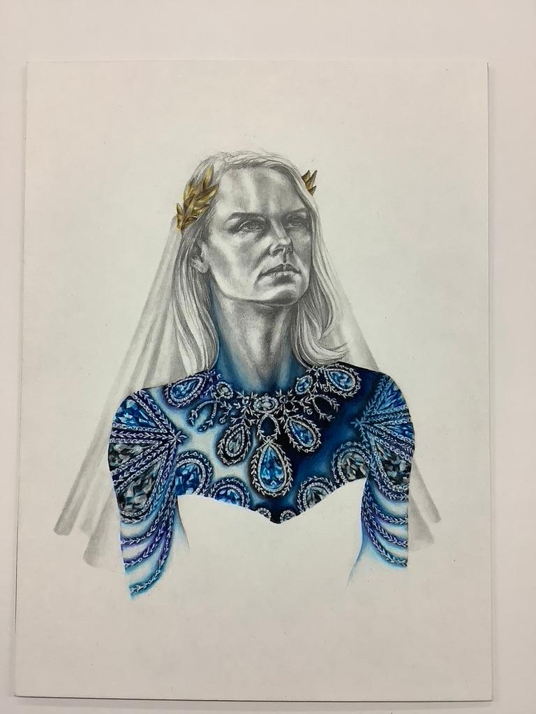 Bonaparte Bride I - Royal Queen Female Portrait Gold Tiara Crown Blue, 2016 - Contemporain Art par Francine Fox
