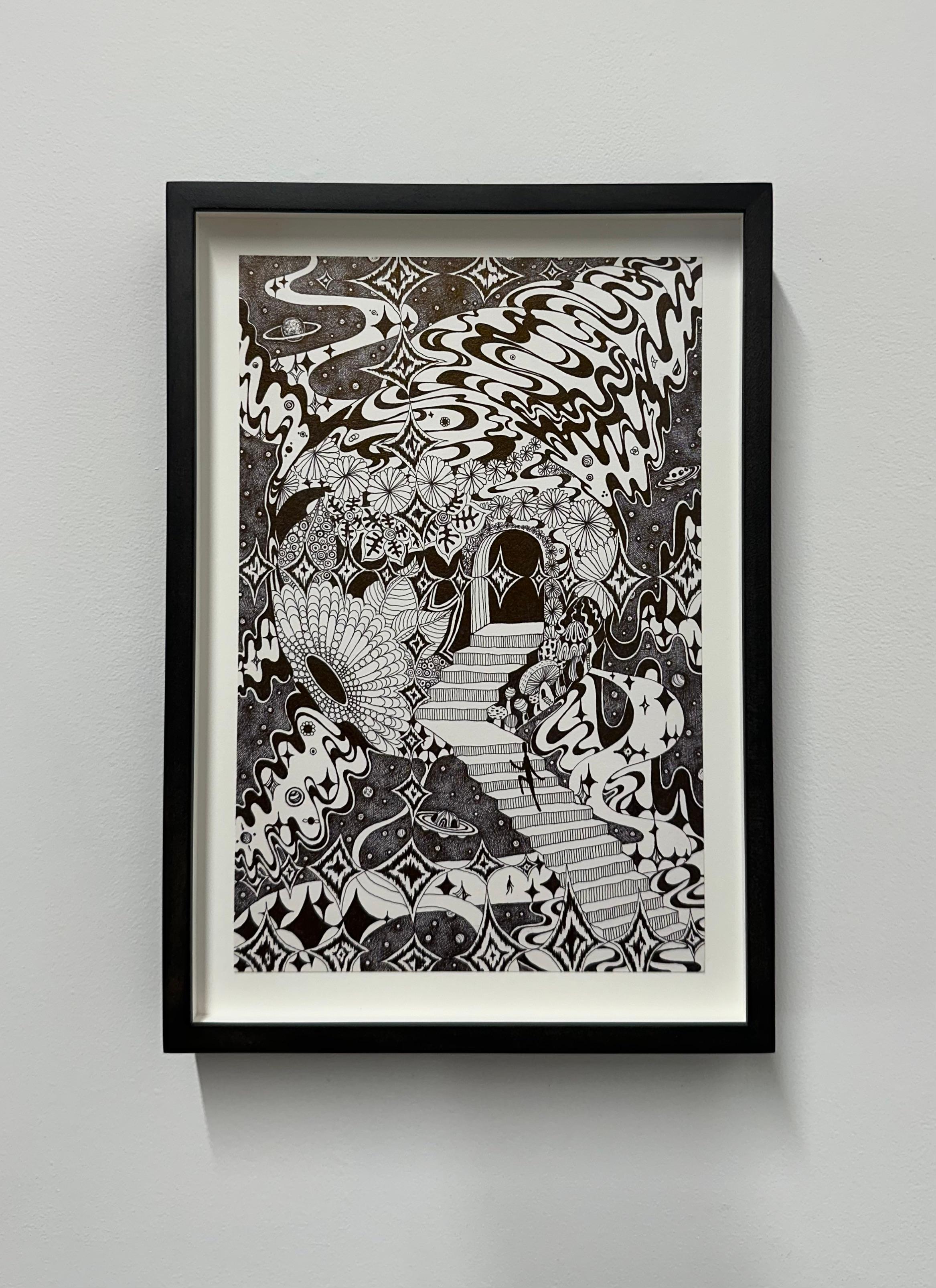 Soul Flowers 57 Donna's Portal - Staircase Doorway Dessin en noir et blanc, 2024 - Art de Michiyo Ihara