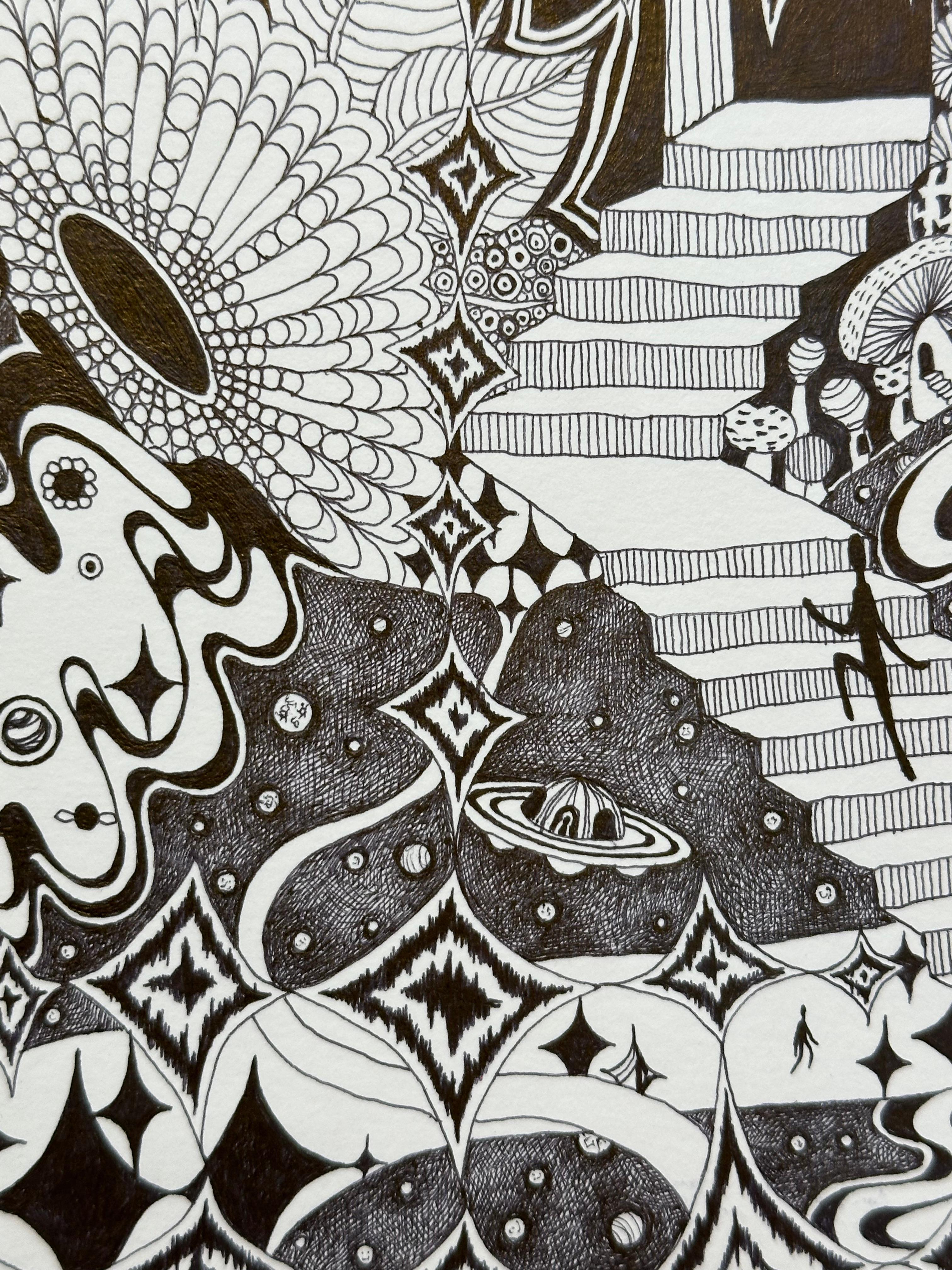 Soul Flowers 57 Donna's Portal - Staircase Doorway Dessin en noir et blanc, 2024 en vente 2