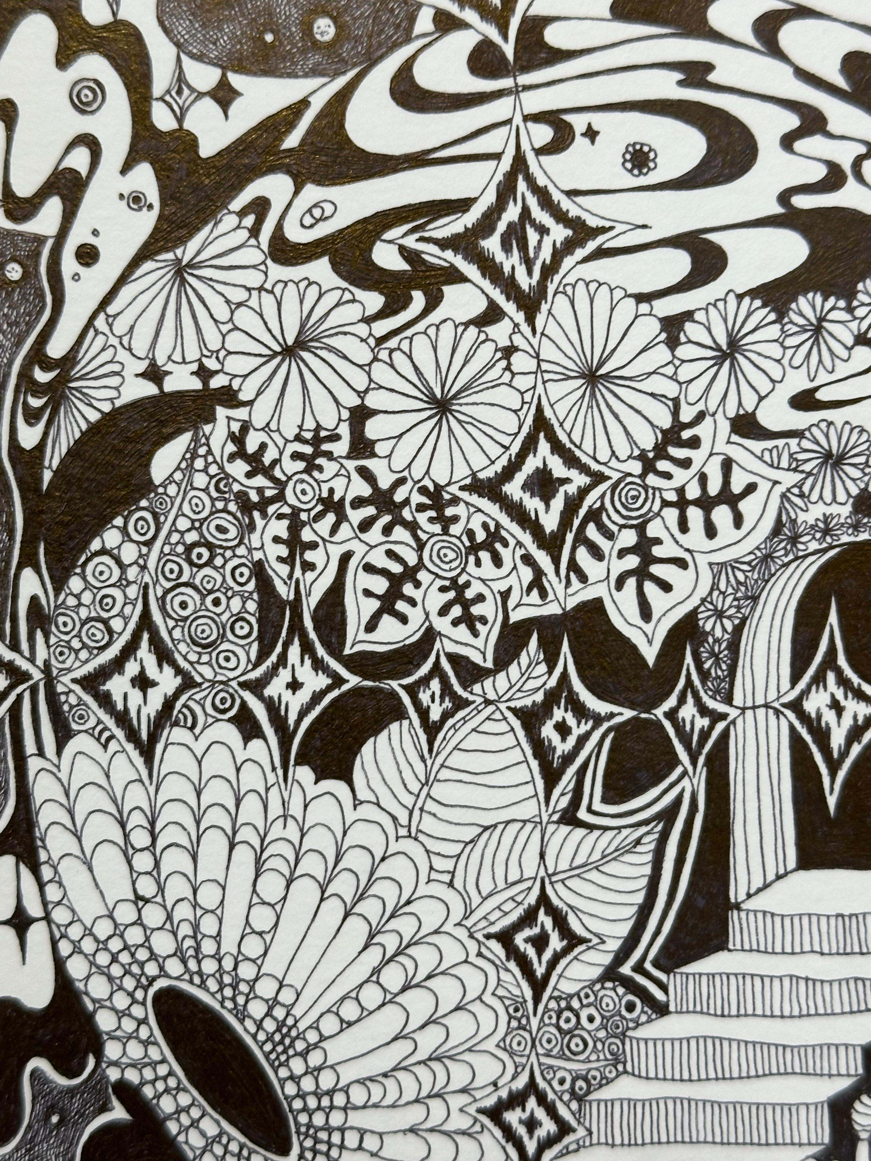 Soul Flowers 57 Donna's Portal - Staircase Doorway Dessin en noir et blanc, 2024 en vente 3