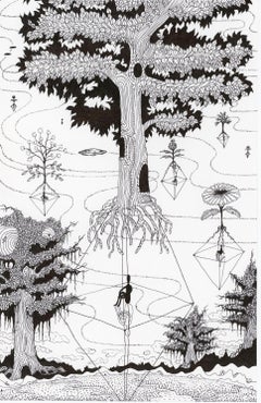 Soul Flowers 26 My Axis - Tree Roots Figure Sunflower Noir et blanc, 2024