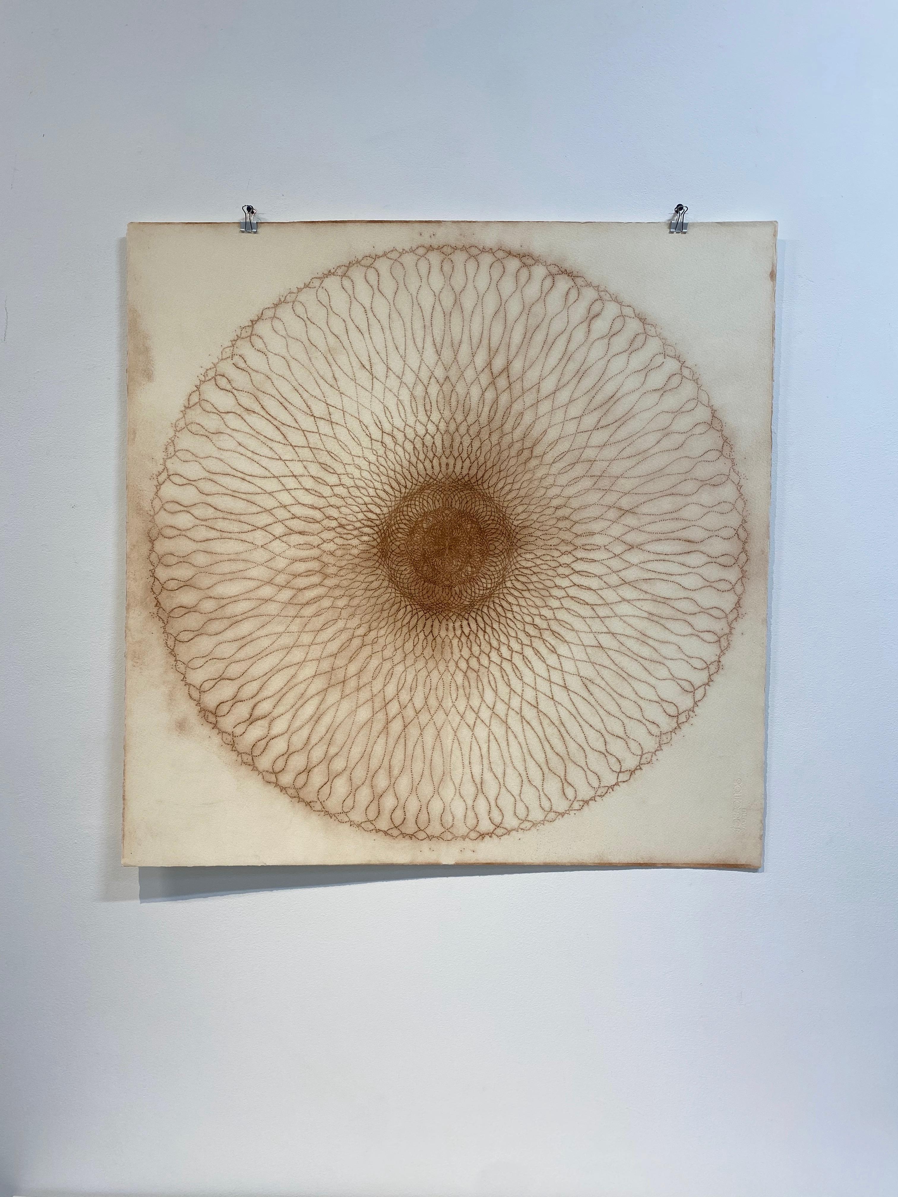 Exotic Hex Series 112 - Reddish Brown Circle Mandala Line Pigment Drawing, 2007 - Art by Mary Judge
