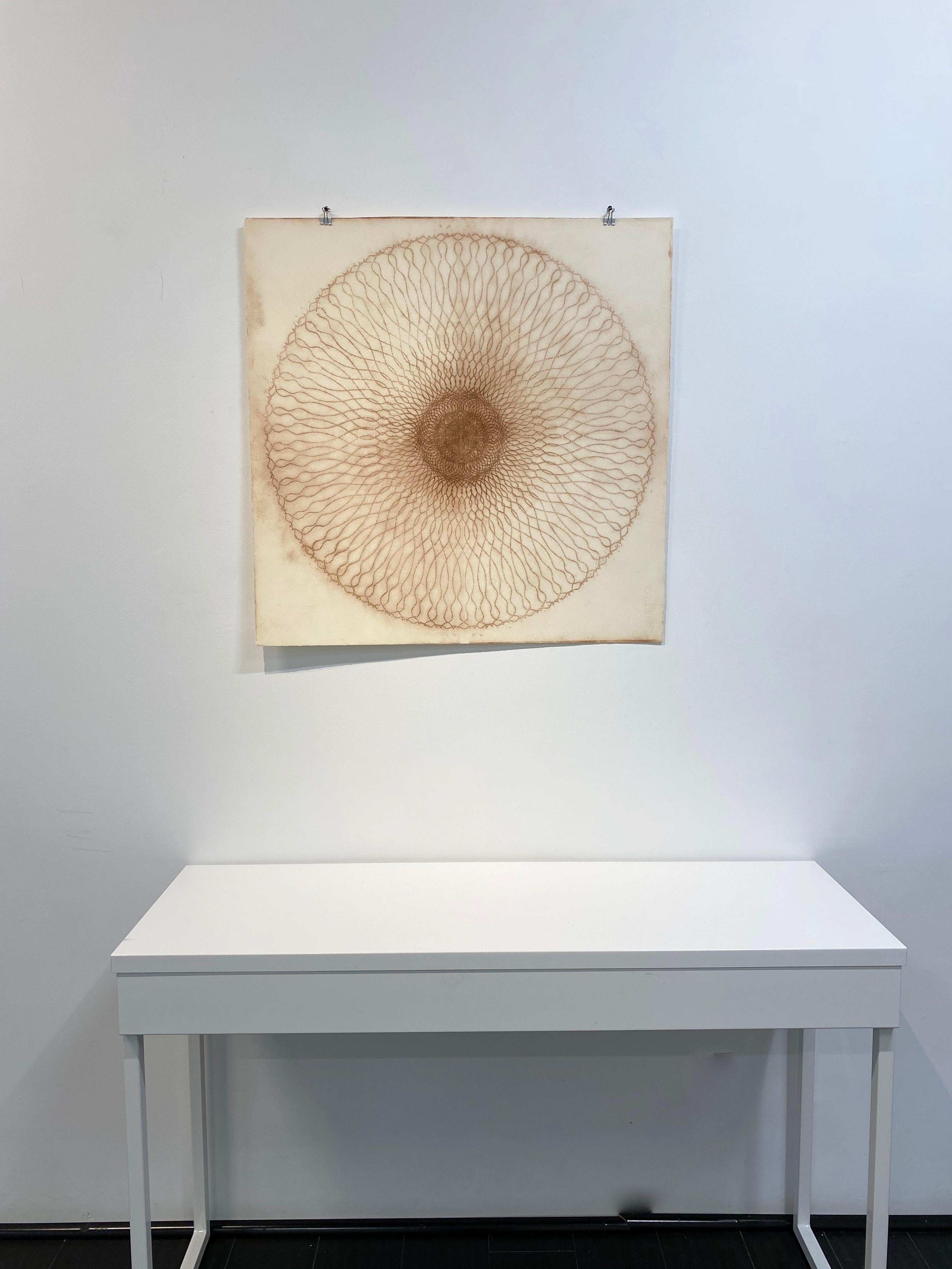 Exotic Hex Series 112 - Reddish Brown Circle Mandala Line Pigment Drawing, 2007 - Contemporary Art by Mary Judge
