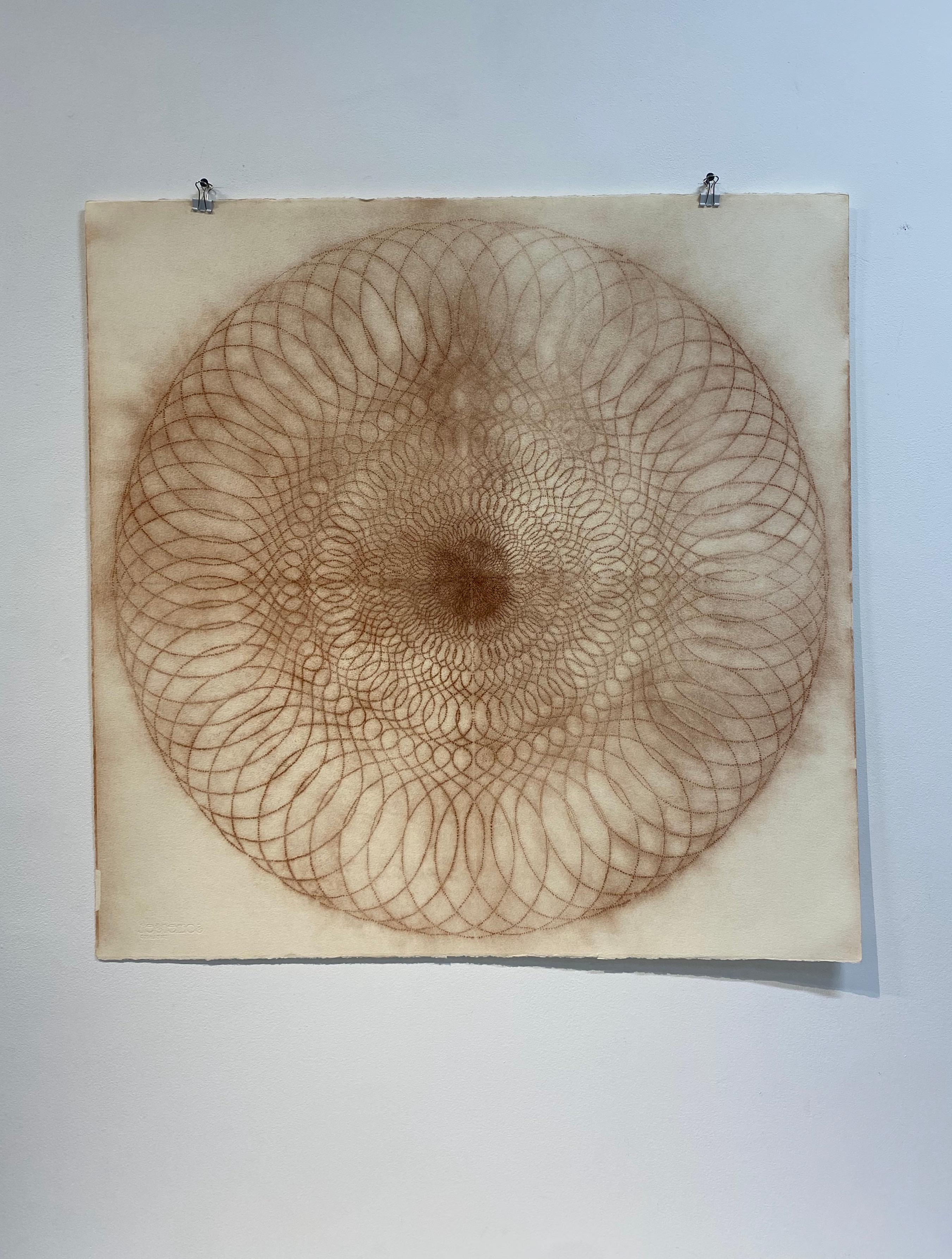 Exotic Hex Series 111 07 - Reddish Brown Circle Mandala Line Drawing, 2007 - Art by Mary Judge