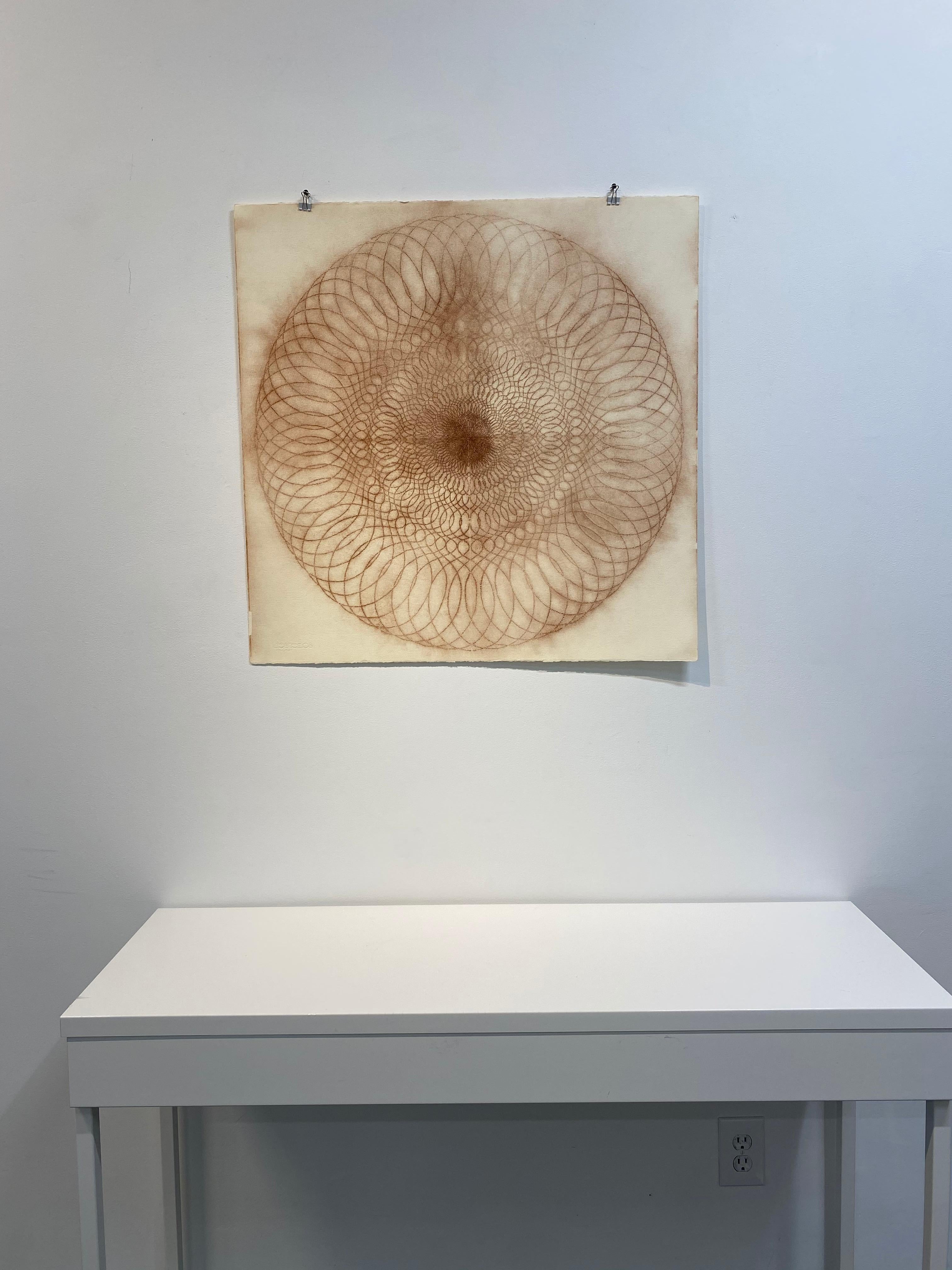 Exotic Hex Series 111 07 - Reddish Brown Circle Mandala Line Drawing, 2007 - Contemporary Art by Mary Judge