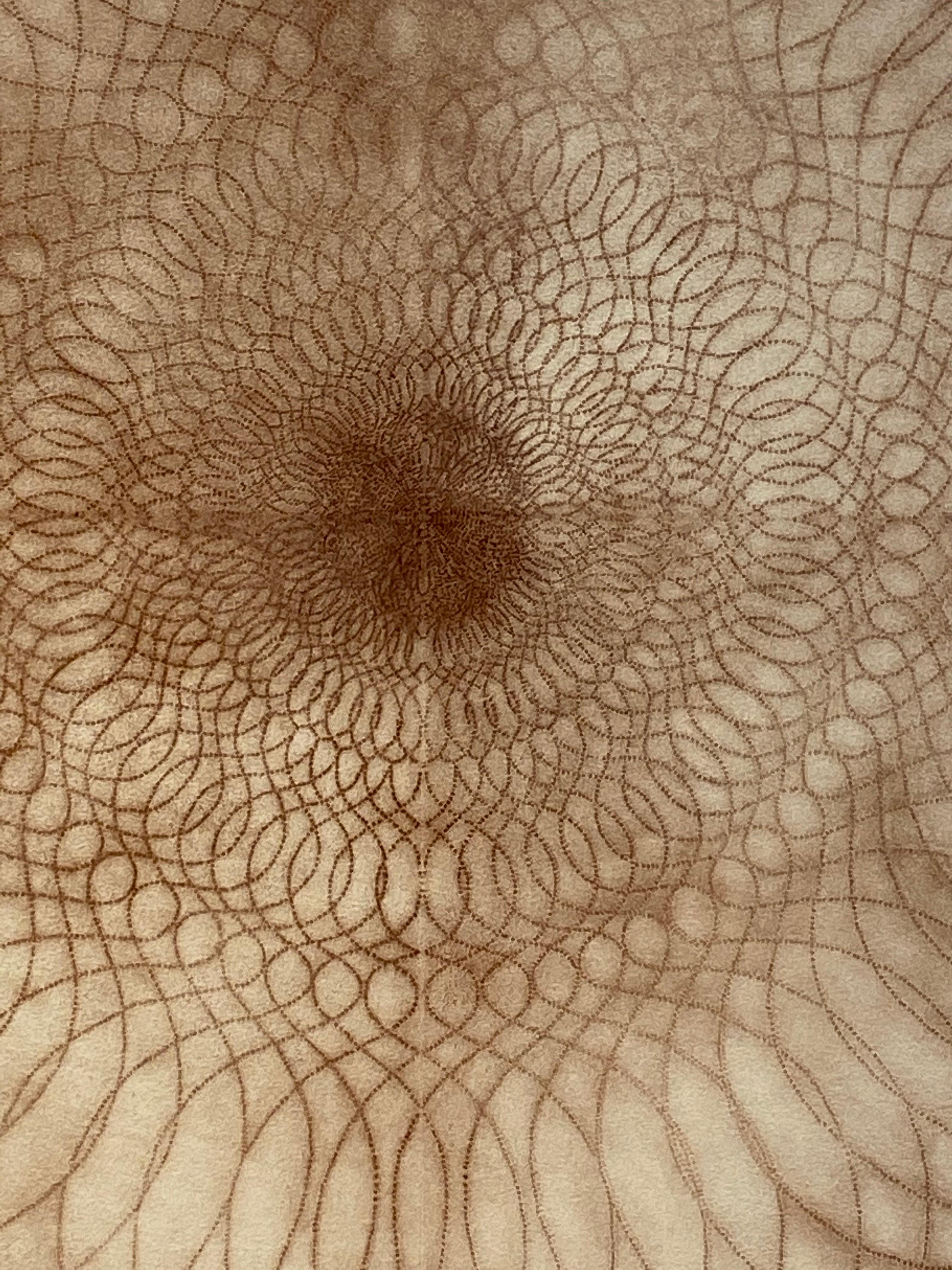 Exotic Hex Series 111 07 - Reddish Brown Circle Mandala Line Drawing, 2007 For Sale 1