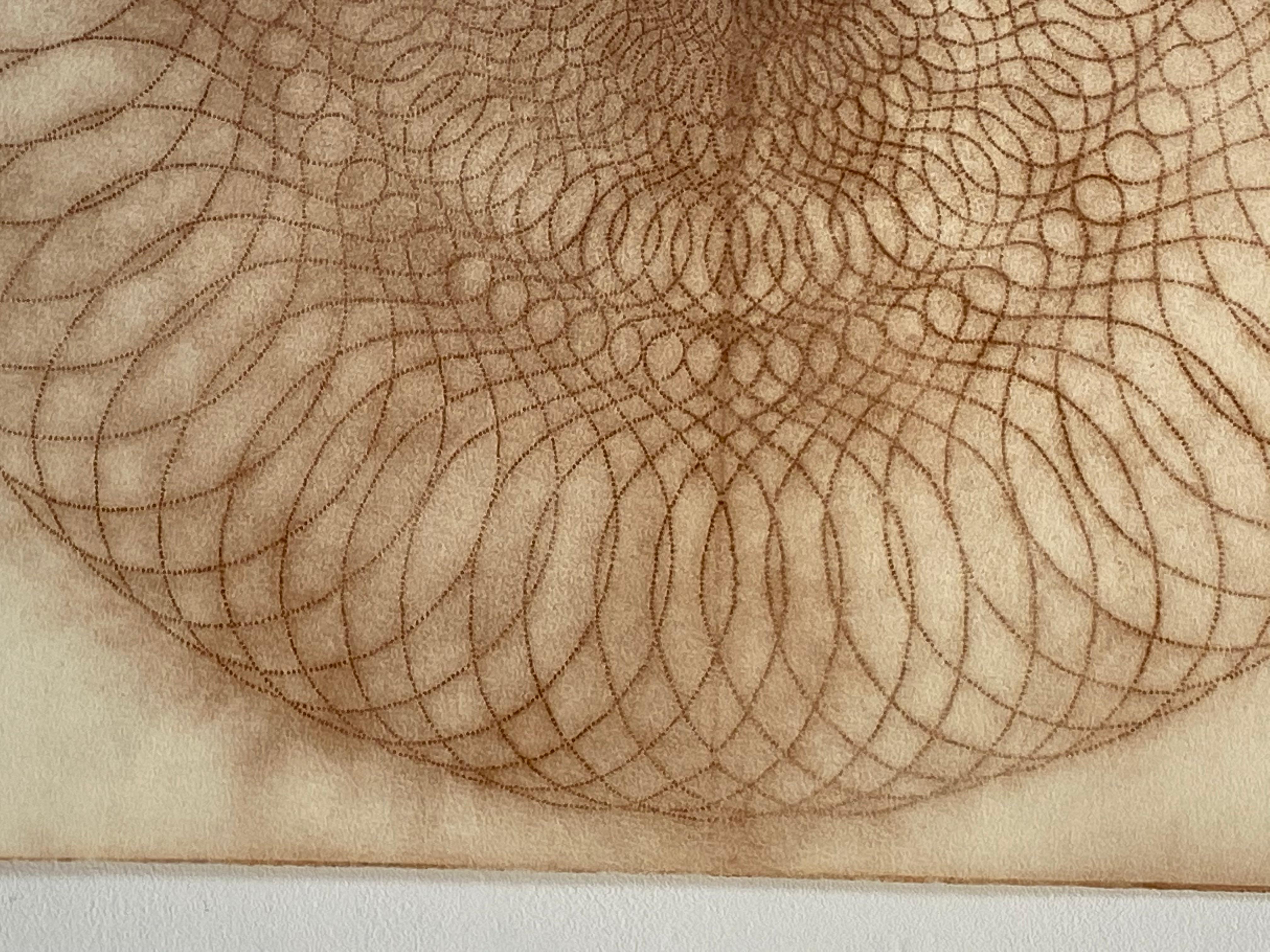 Exotic Hex Series 111 07 - Reddish Brown Circle Mandala Line Drawing, 2007 For Sale 3