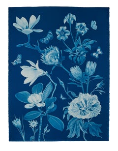 Naturaleza Nocturna Magnolia - Cianotipo Floral Contemporáneo Mariposa, 2021-'22