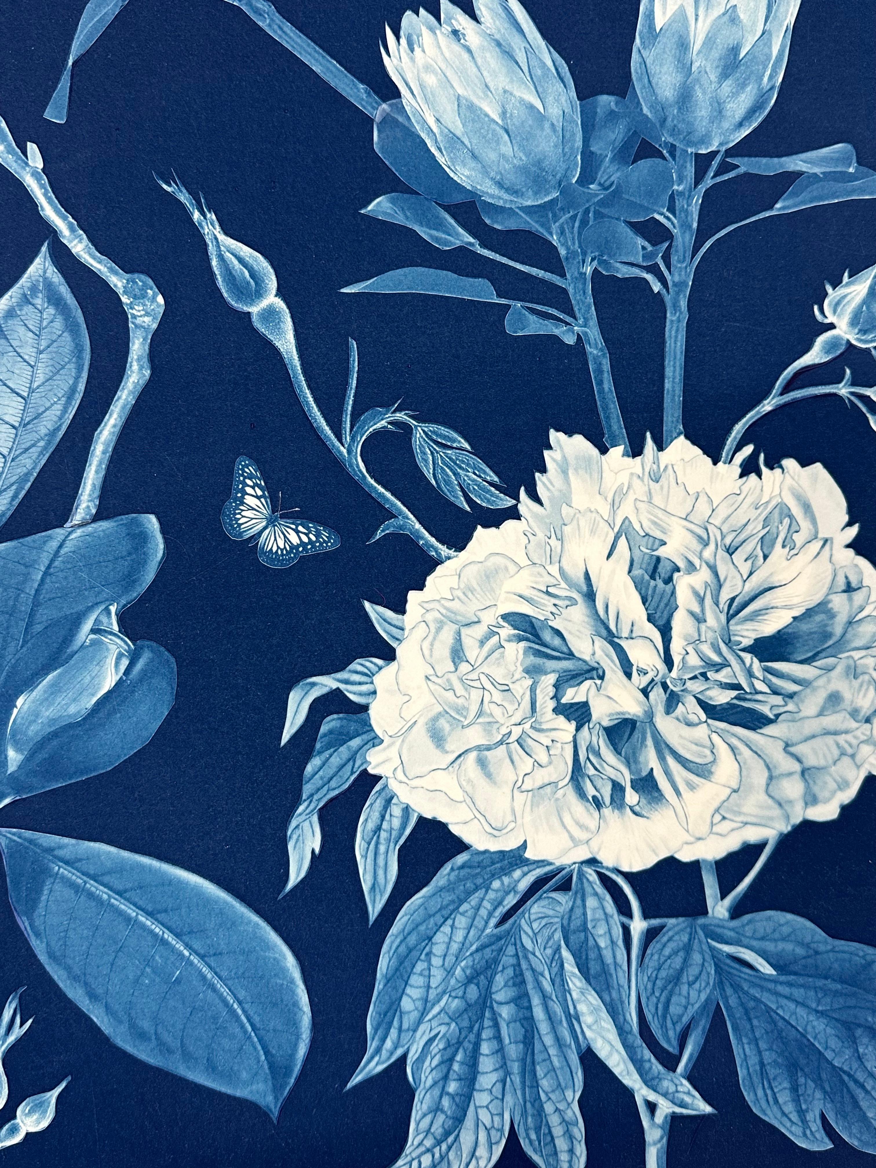 Nocturnal Nature Magnolia - Farfalla cianotipica floreale contemporanea, 2021-'22 in vendita 1
