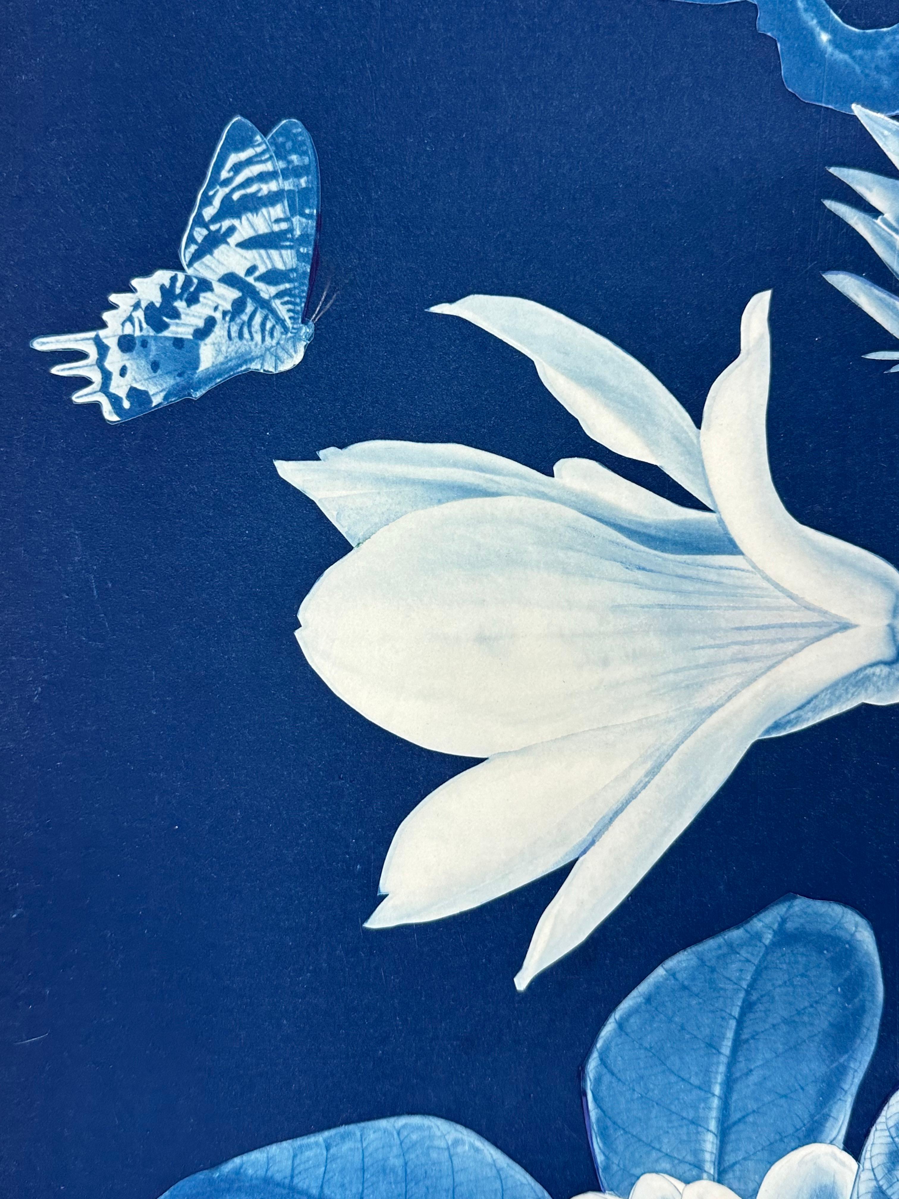 Nocturnal Nature Magnolia - Farfalla cianotipica floreale contemporanea, 2021-'22 in vendita 3