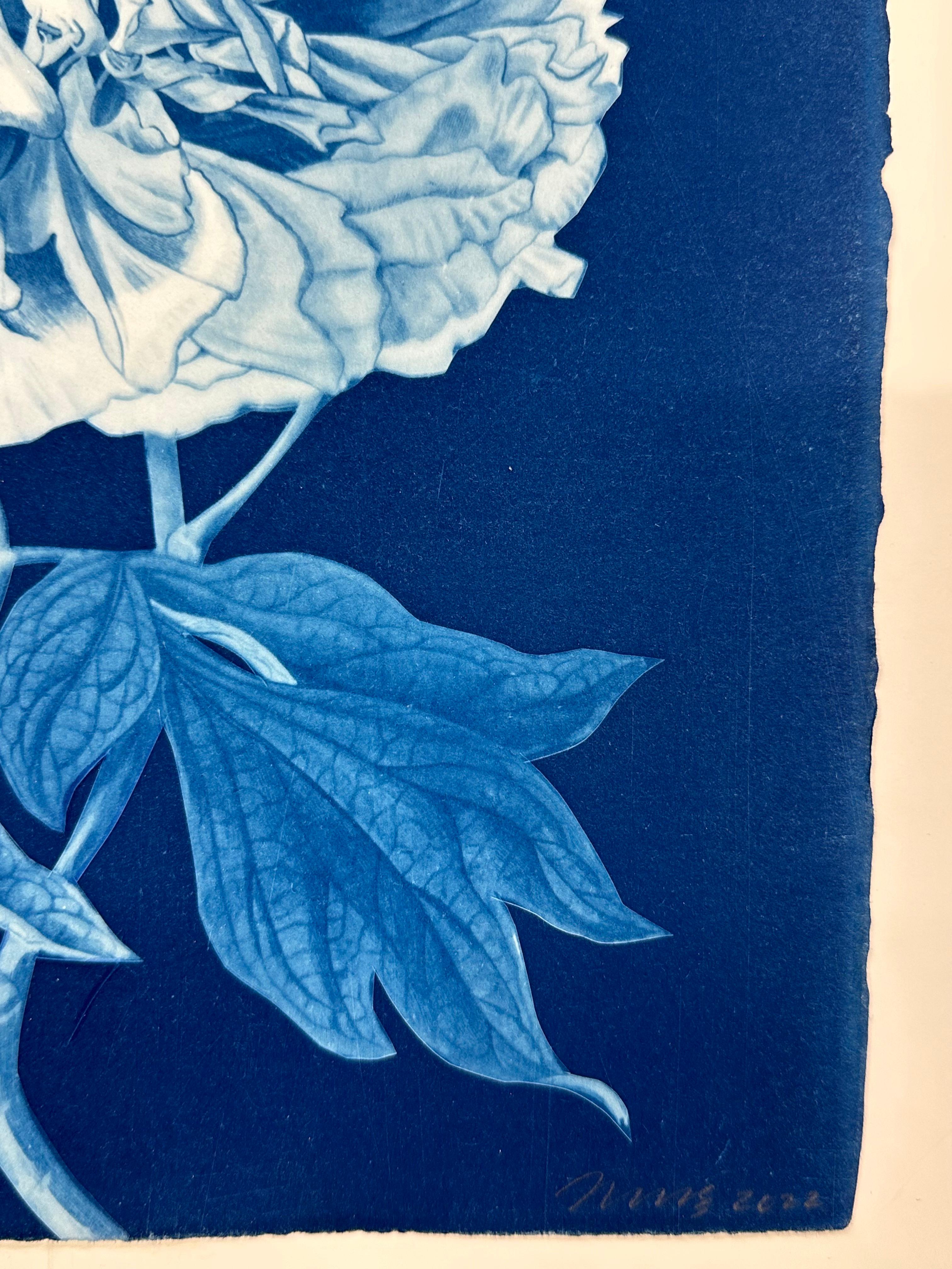 Nocturnal Nature Magnolia - Farfalla cianotipica floreale contemporanea, 2021-'22 in vendita 6