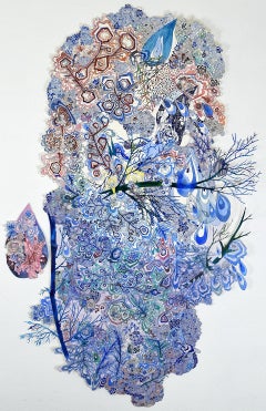 Wow Woah - Abstraktes Muster Zeichnungsmuster Zeichnungsform Papier Blaue Zweige Tropfen, 2024