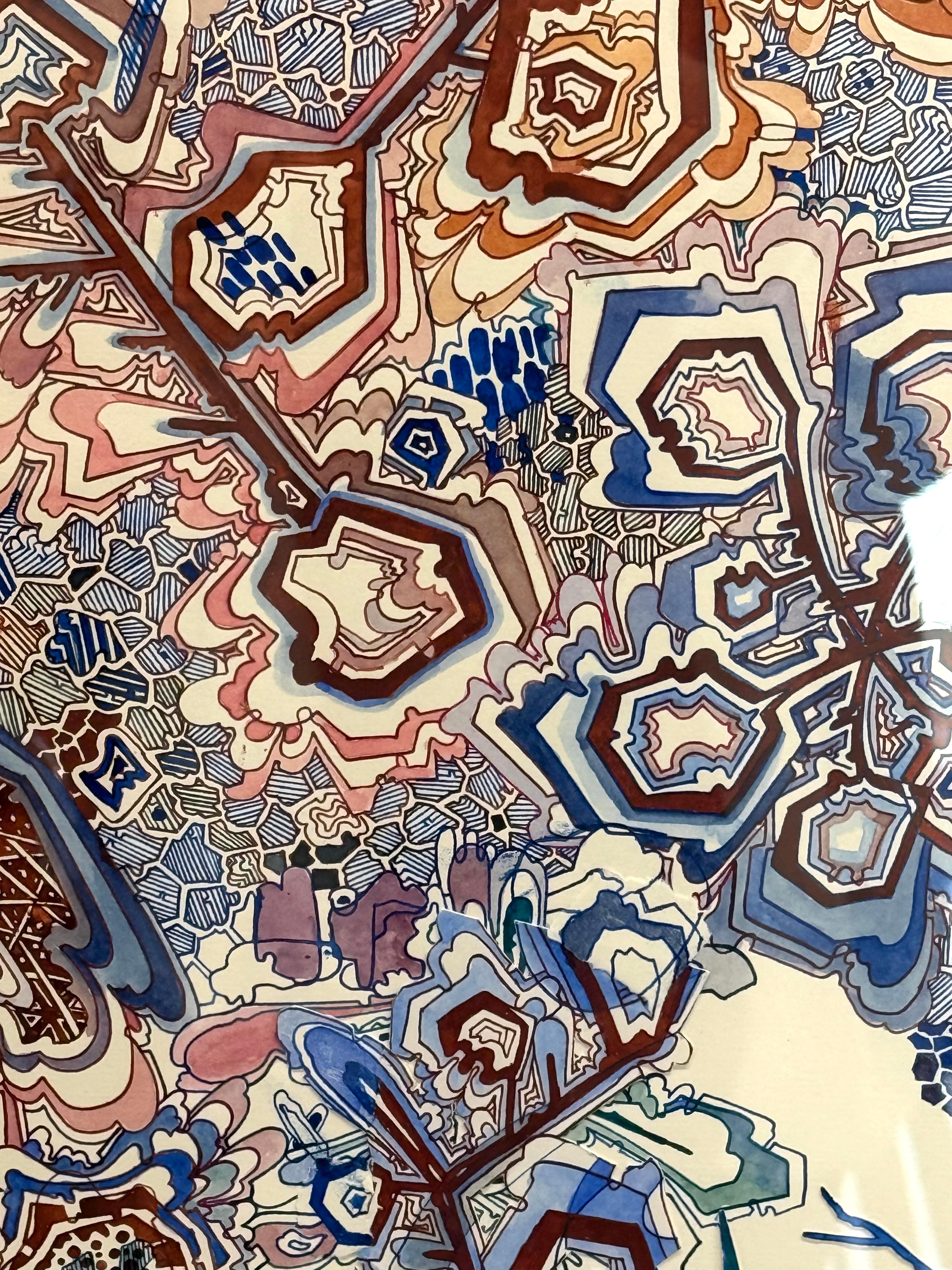 Wow Woah - Abstract Pattern Drawing Shaped Paper Blue Branches Droplets, 2024 For Sale 5
