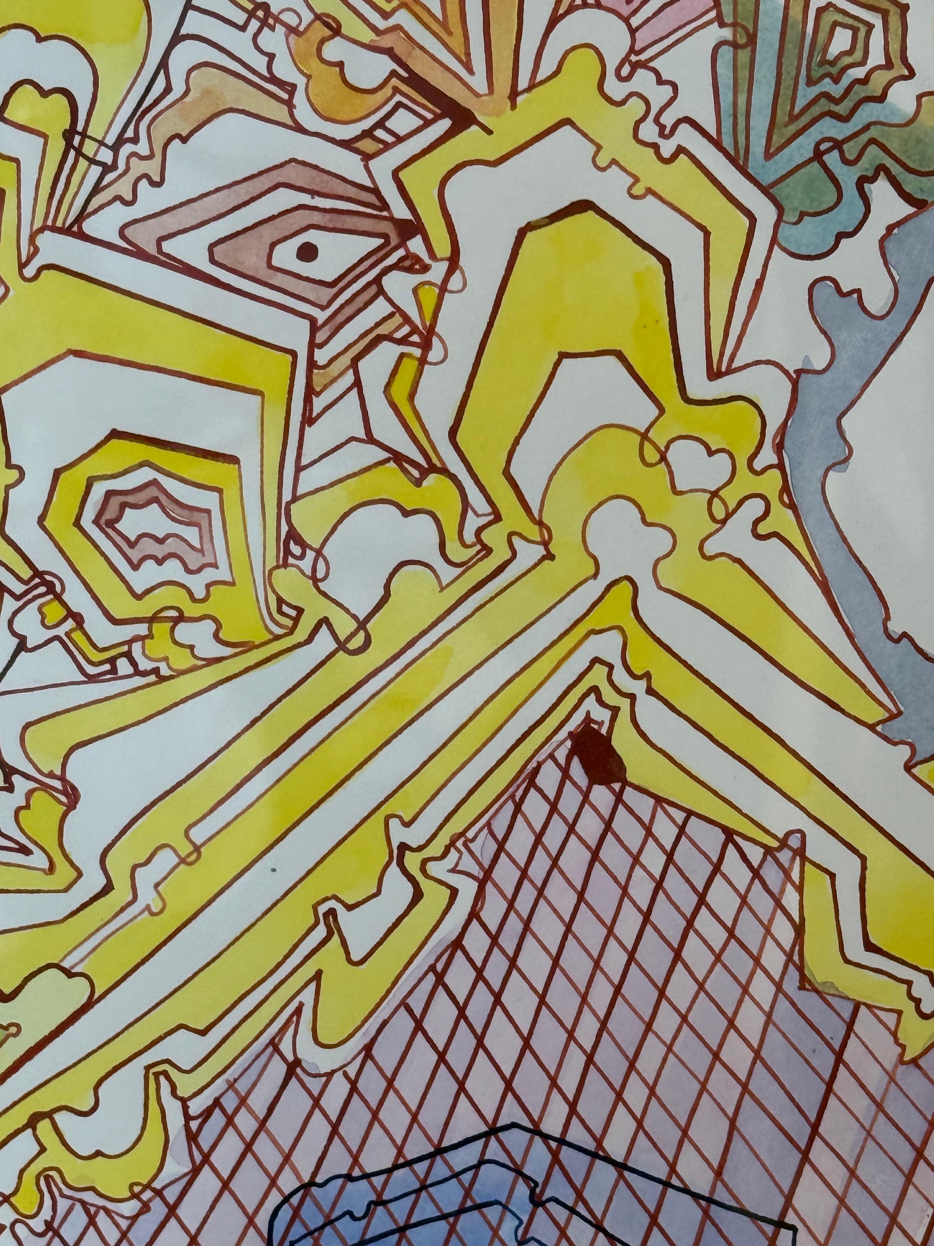 Absorb Starlight - Abstract Pattern Drawing Yellow Blue Brown Branches, 2024 For Sale 3