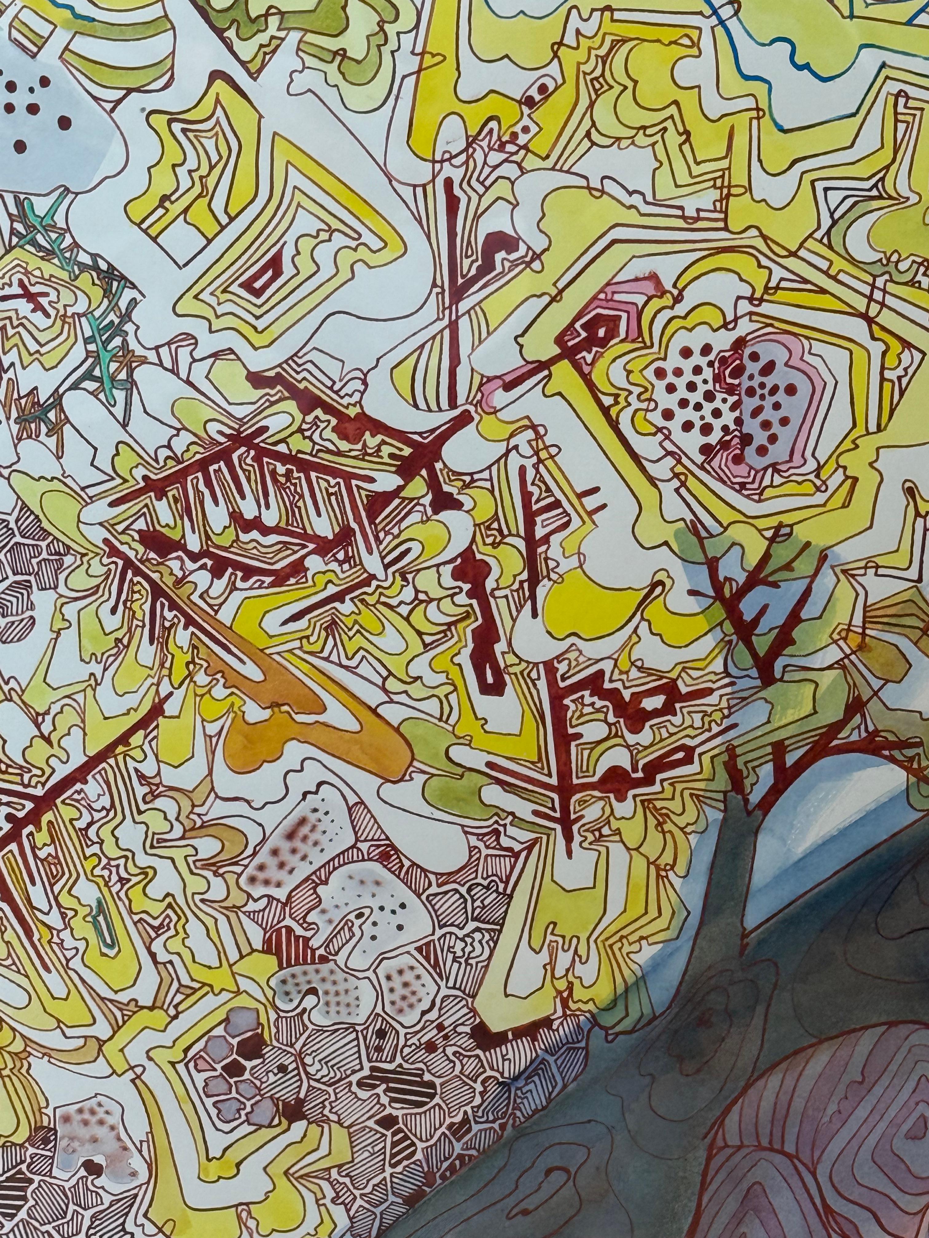 Absorb Starlight - Abstract Pattern Drawing Yellow Blue Brown Branches, 2024 For Sale 5