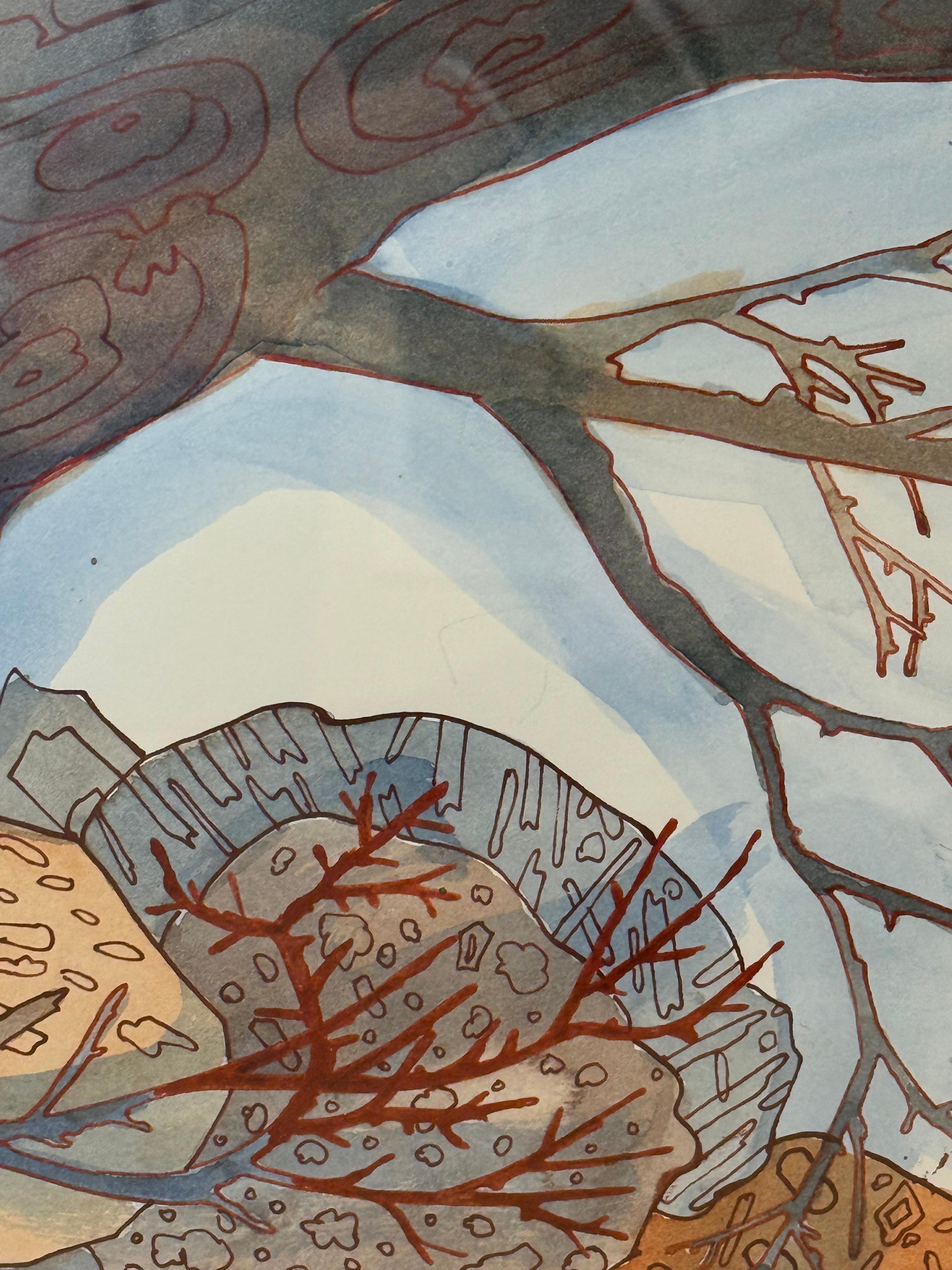 Absorb Starlight - Abstract Pattern Drawing Yellow Blue Brown Branches, 2024 For Sale 6