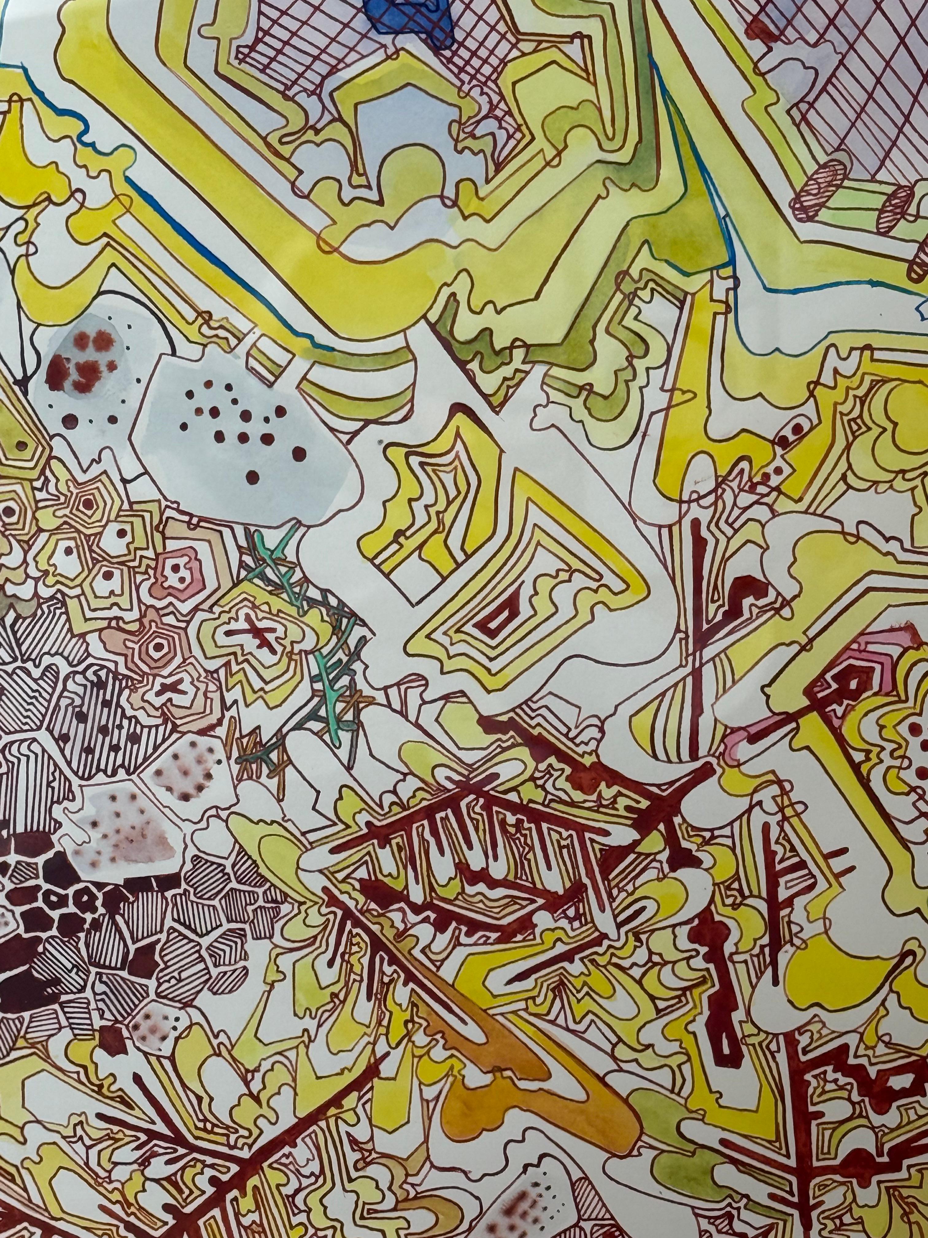 Absorb Starlight - Abstract Pattern Drawing Yellow Blue Brown Branches, 2024 For Sale 8