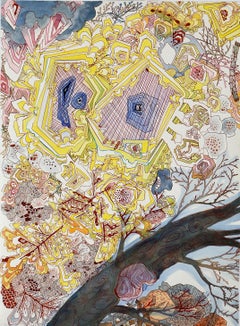 Absorb Starlight - Abstract Pattern Drawing Yellow Blue Brown Branches, 2024