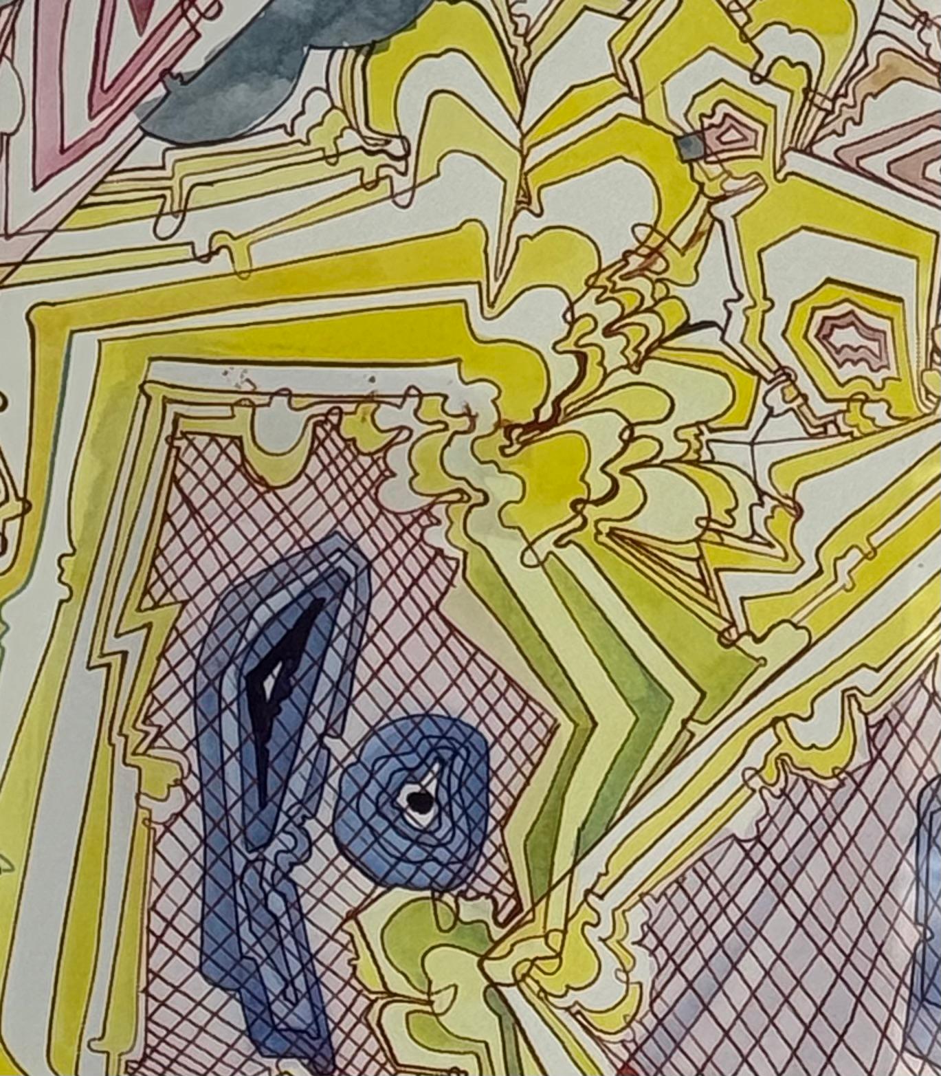 Absorb Starlight - Abstract Pattern Drawing Yellow Blue Brown Branches, 2024 - Art by Sarah Morejohn