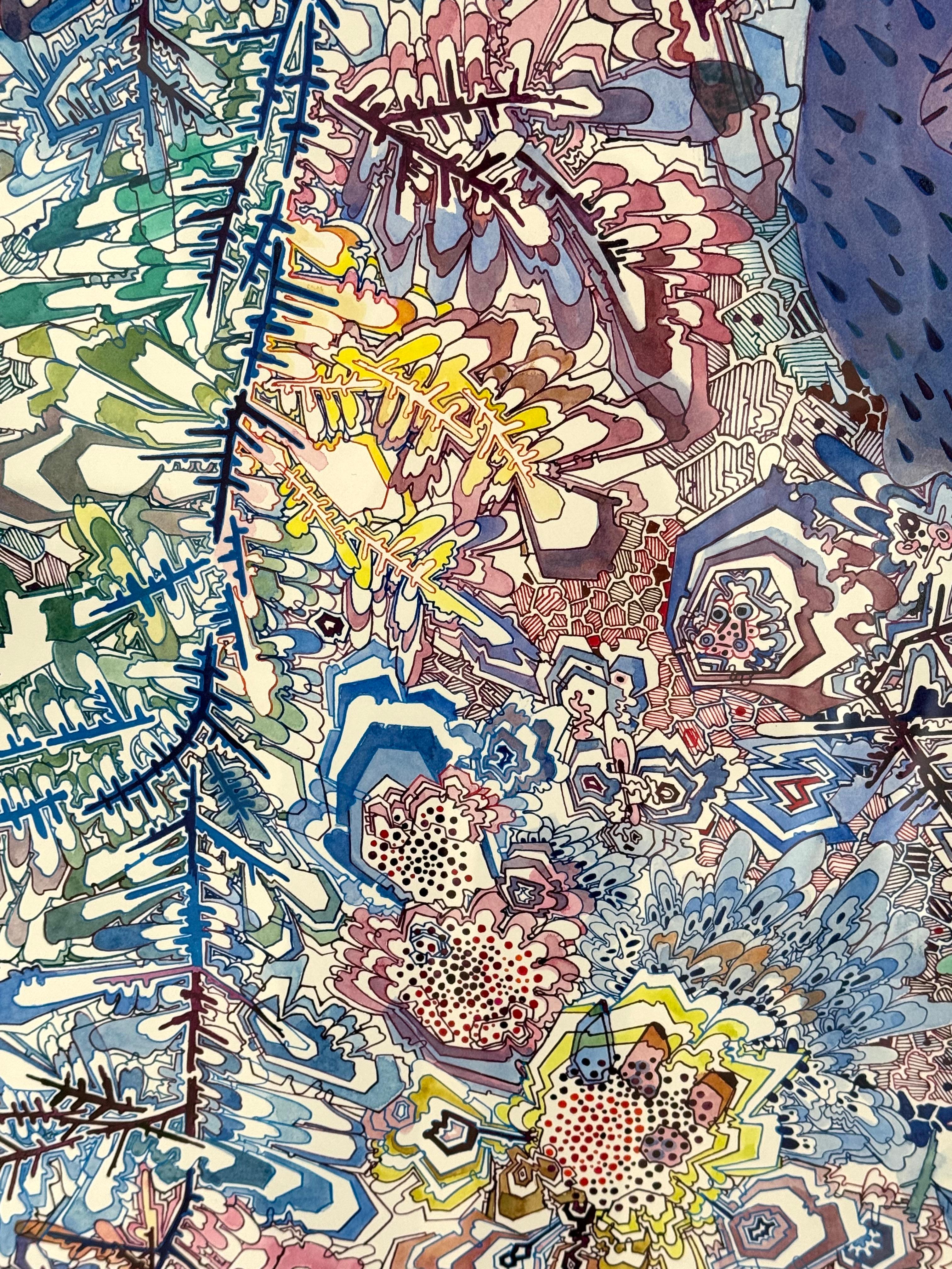 Cool August - Abstract Pattern Lines Drawing Fruit Blue Green, 2024 For Sale 4