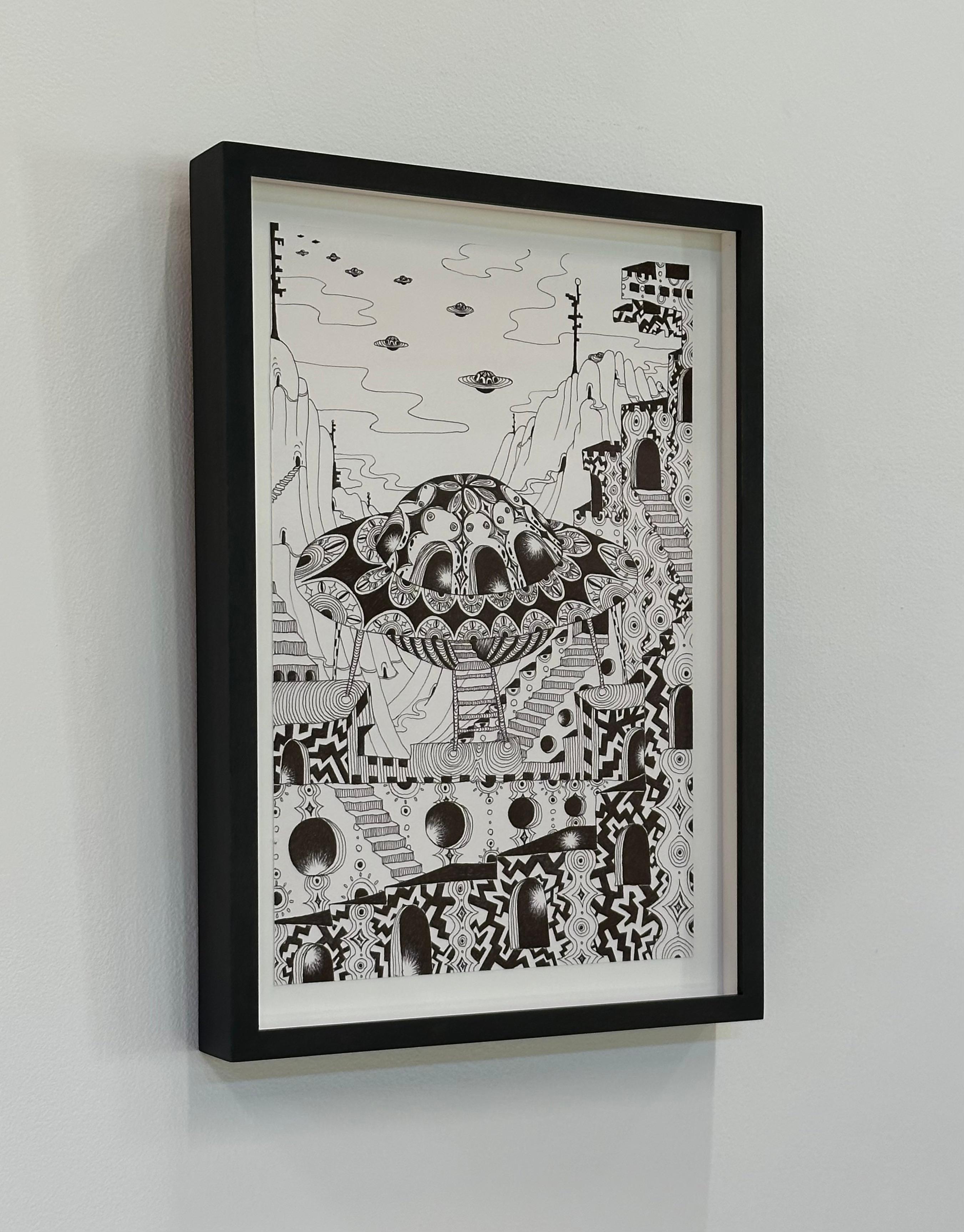 Soul Flowers 50 Return - Spaceship Black and White Pattern Drawing, 2024 – Art von Michiyo Ihara