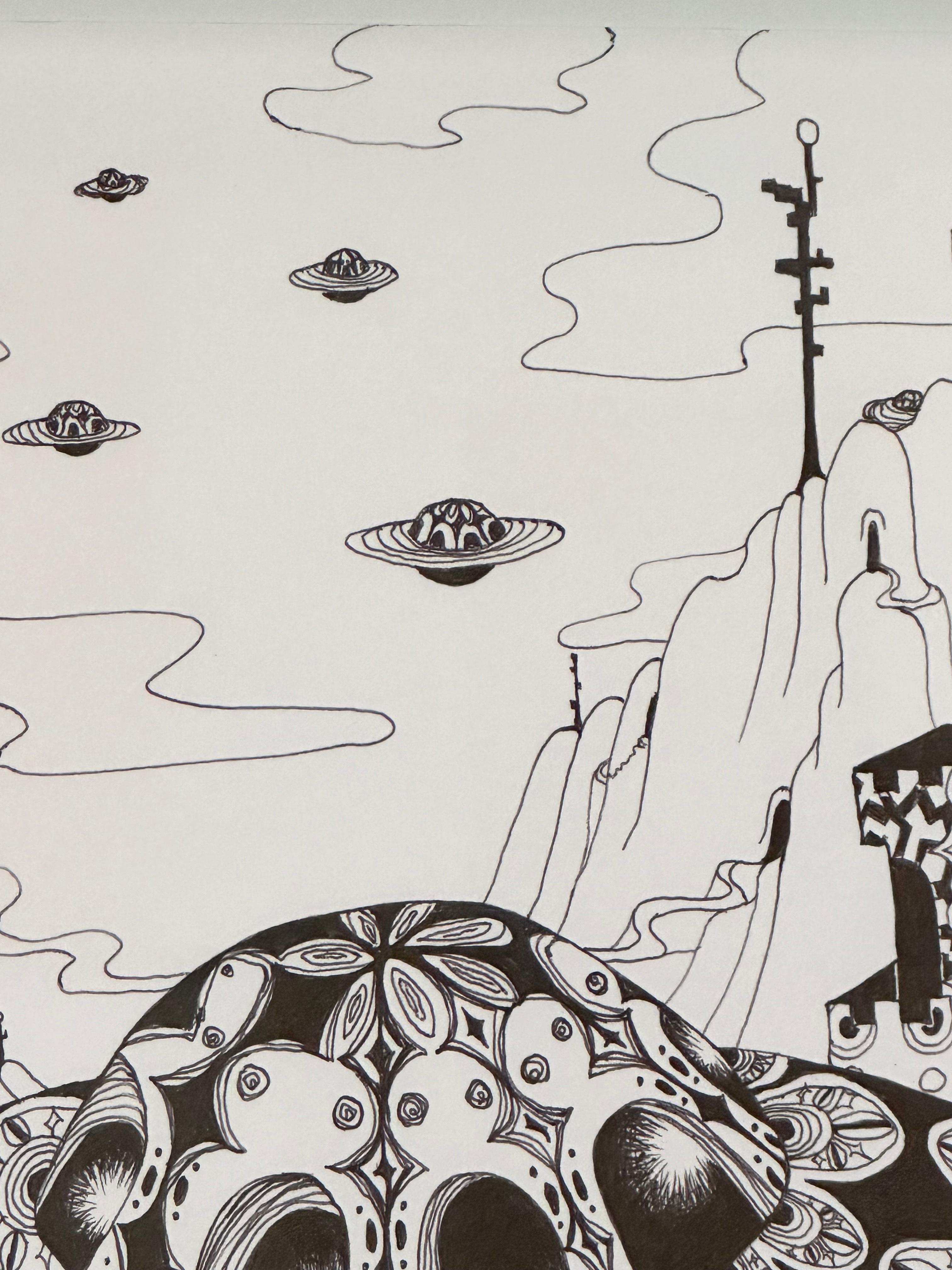 Soul Flowers 50 Return - Spaceship Black and White Pattern Drawing, 2024 (Zeitgenössisch), Art, von Michiyo Ihara