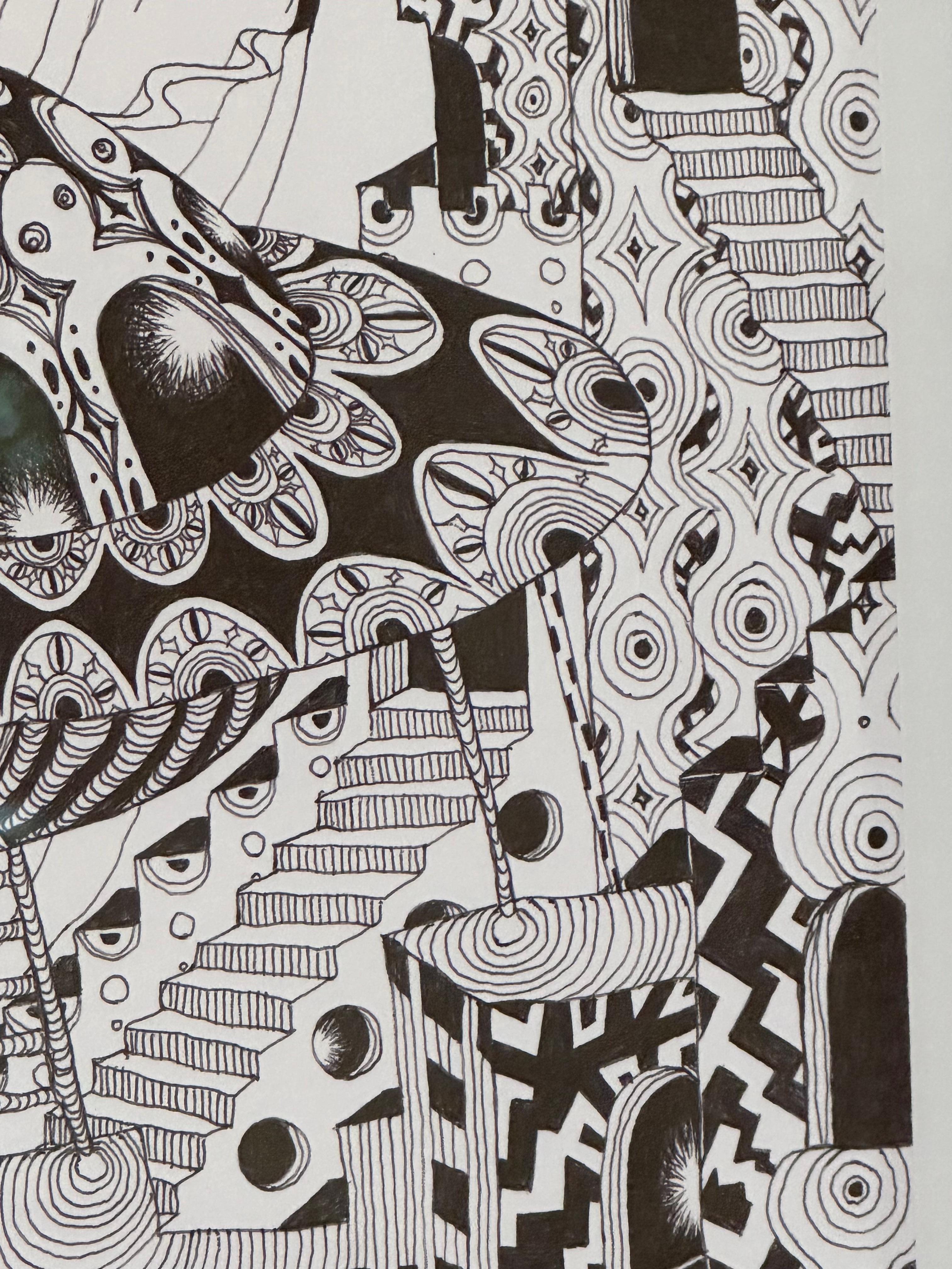Soul Flowers 50 Return - Spaceship Black and White Pattern Drawing, 2024 im Angebot 1
