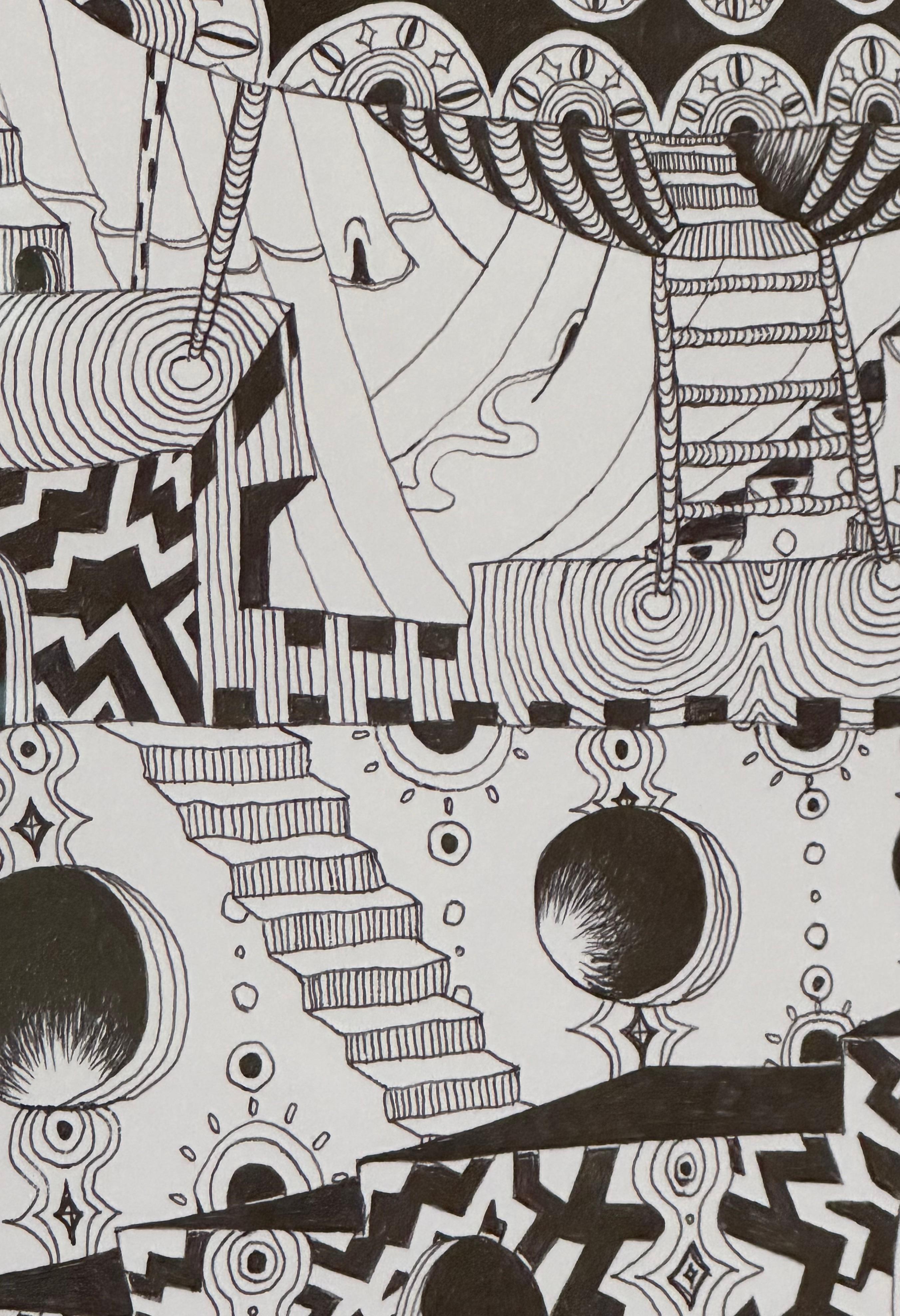 Soul Flowers 50 Return - Spaceship Black and White Pattern Drawing, 2024 im Angebot 2