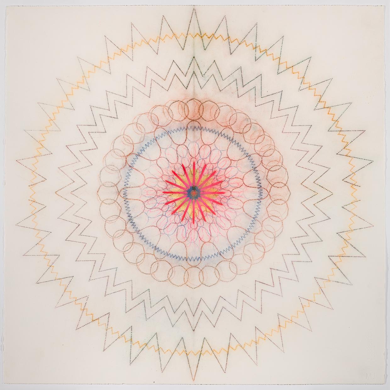 Primavera Pop 31 - Contemporary Geometric Abstract Mandala Orange Pink, 2023 - Art by Mary Judge