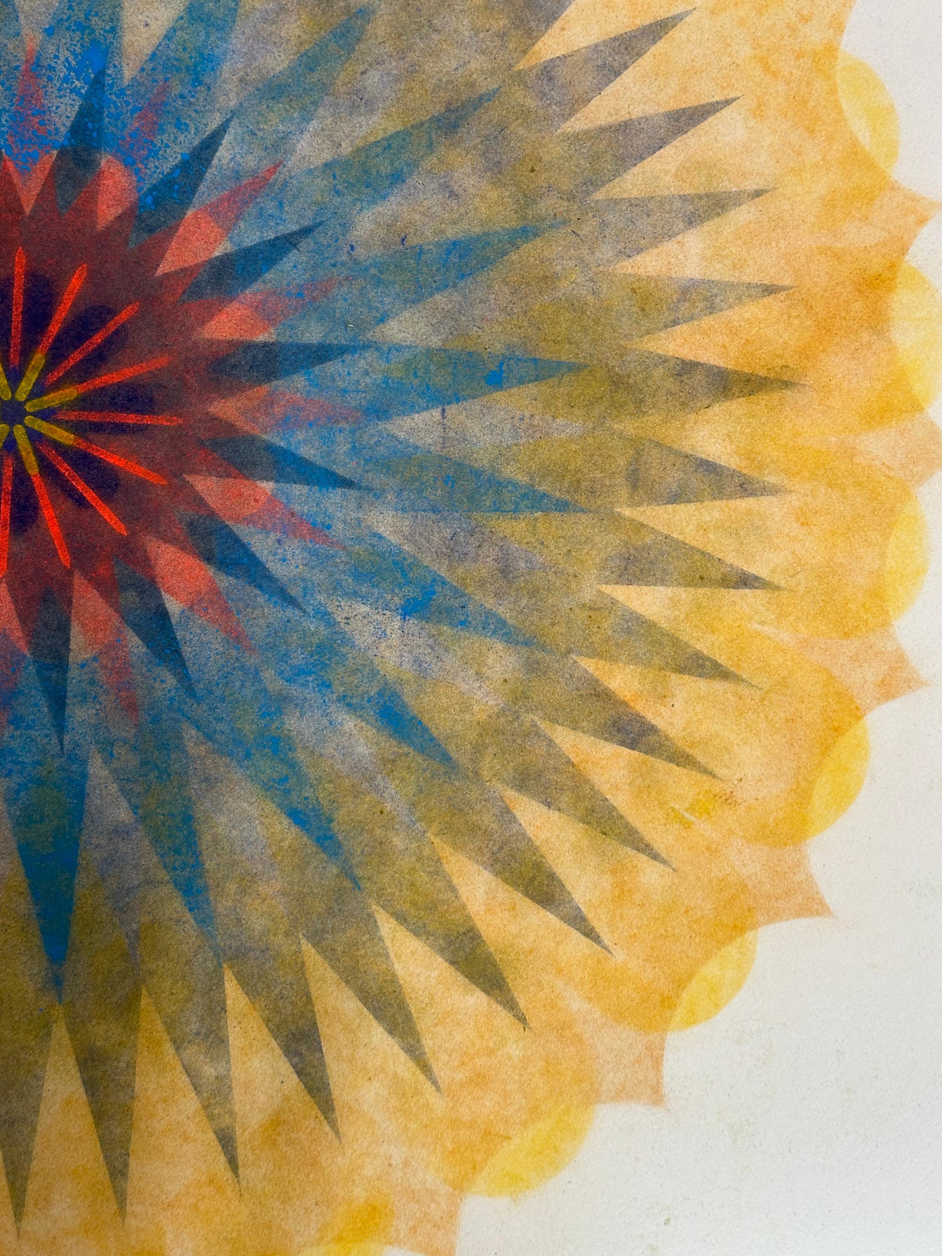 Pop Flower 44B - Golden Orange Navy Geometric Flower Contemporary Mandala, 2021 For Sale 5
