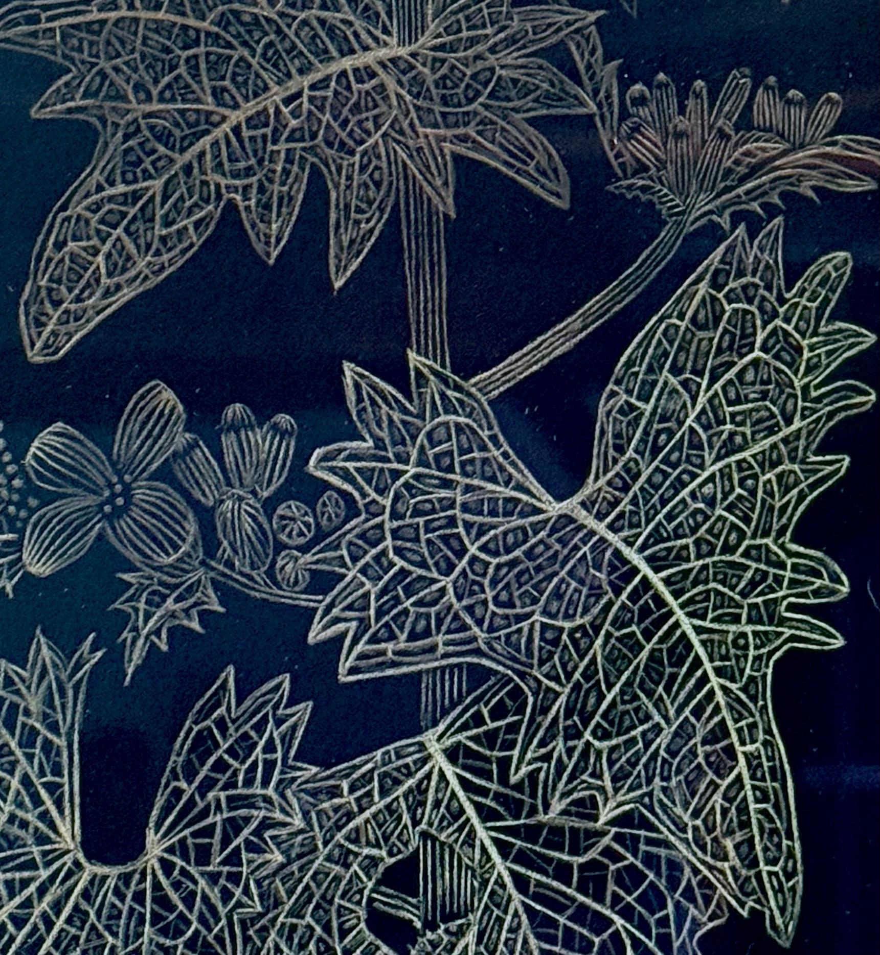 Moutarde à l'ail - Peinture botanique Plante dorée Feuilles noires Tige Bourgeon, 2025 en vente 3
